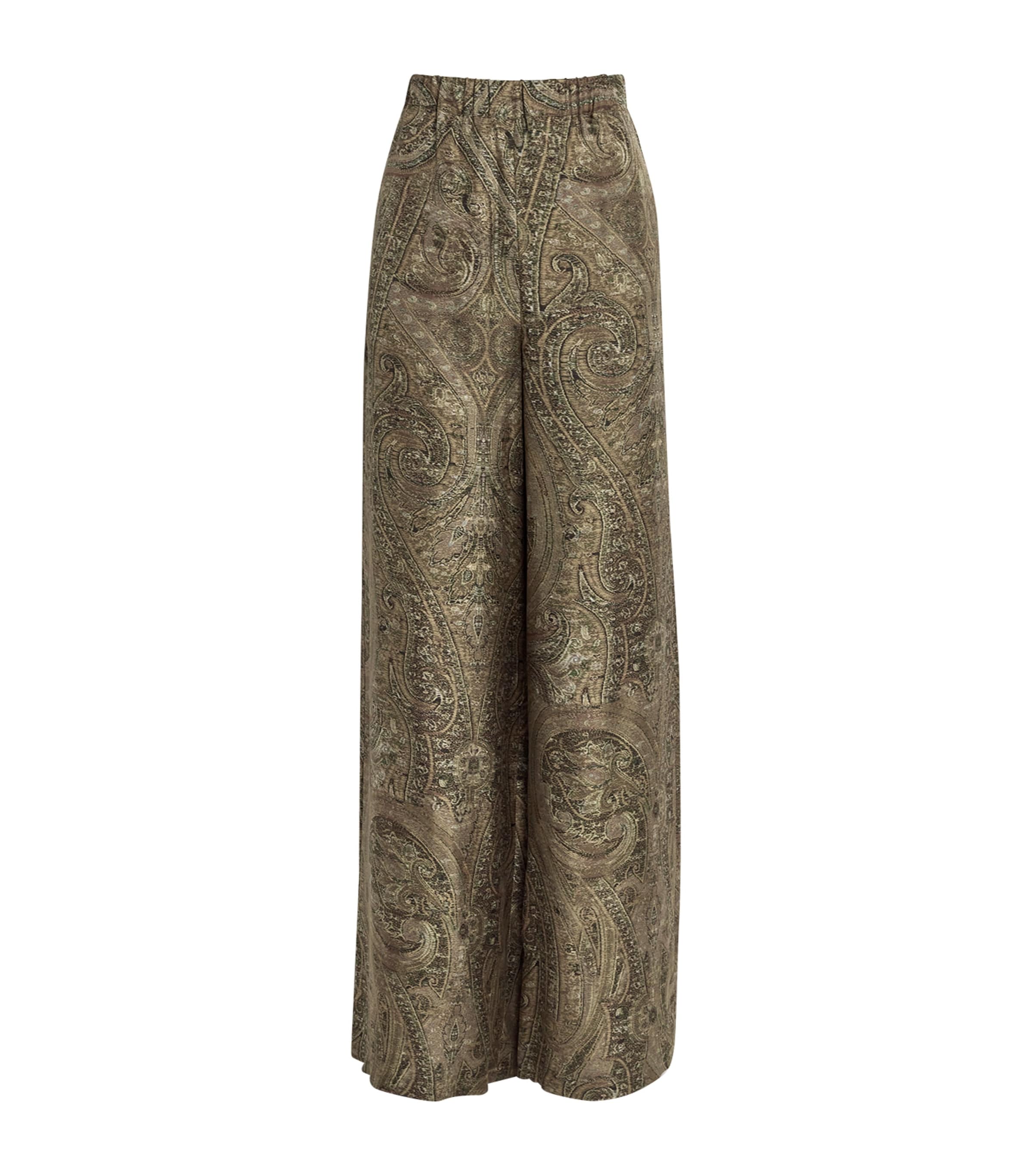 Max Mara Silk Printed Wide-leg Trousers In Green