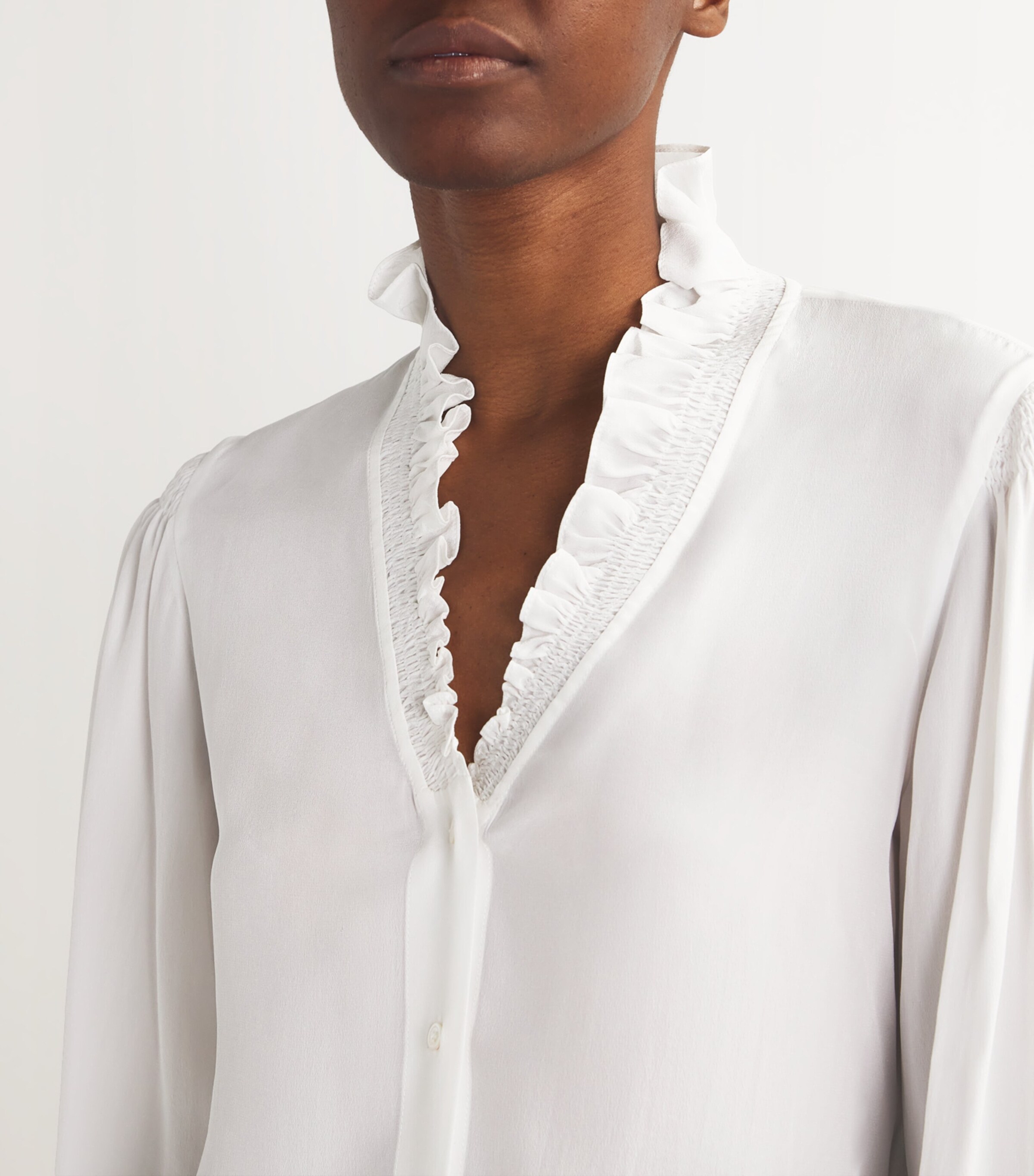 Sandro Paris Beige Silk Ruffle Collar Shirt | Harrods US