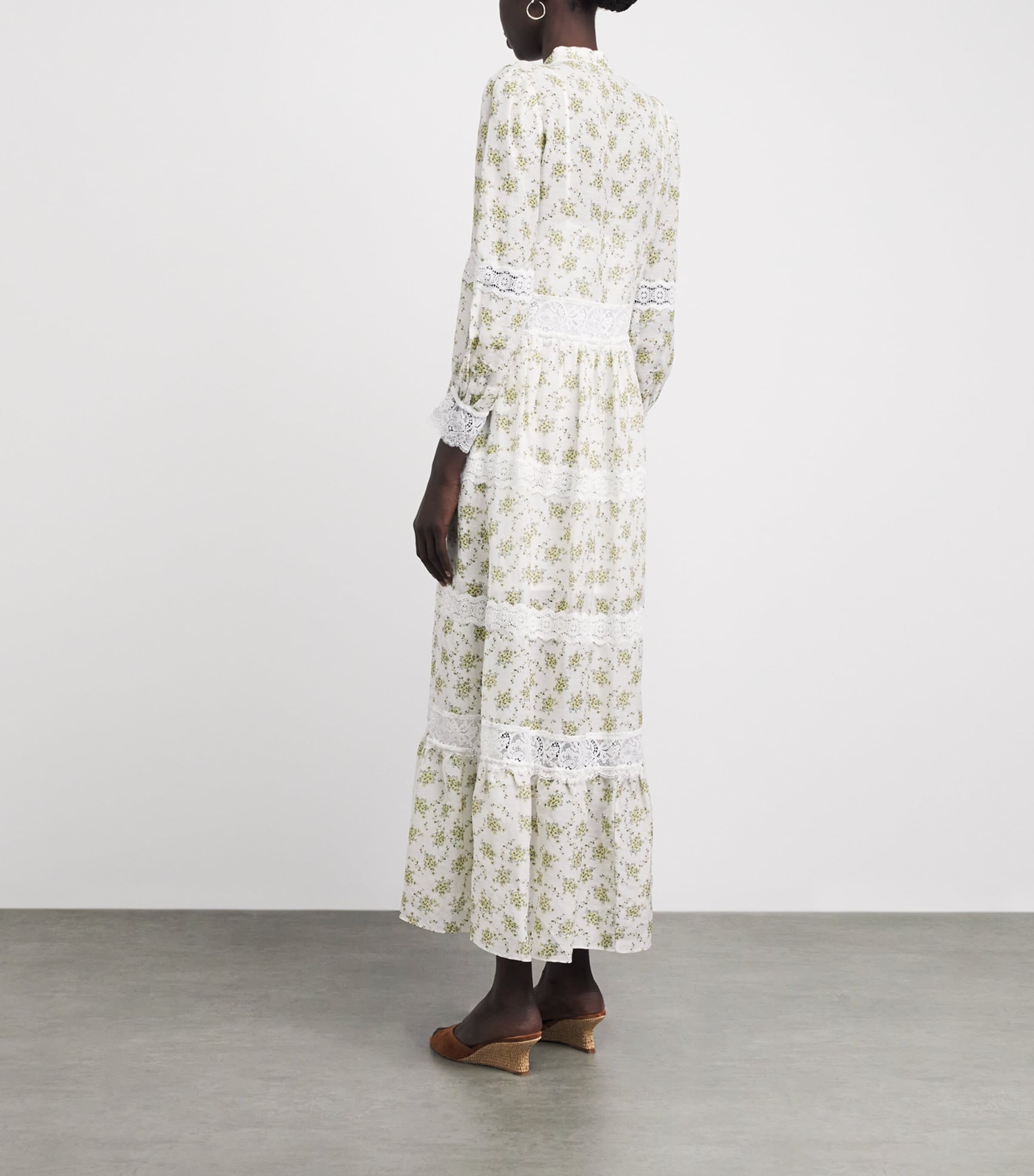 Sandro Paris Womens Lace Floral Midi Dress Olive / Ecru Image 4