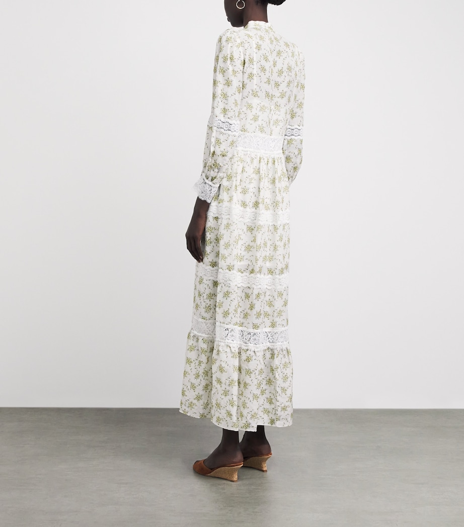 Sandro Paris Womens Lace Floral Midi Dress Olive / Ecru Image 4