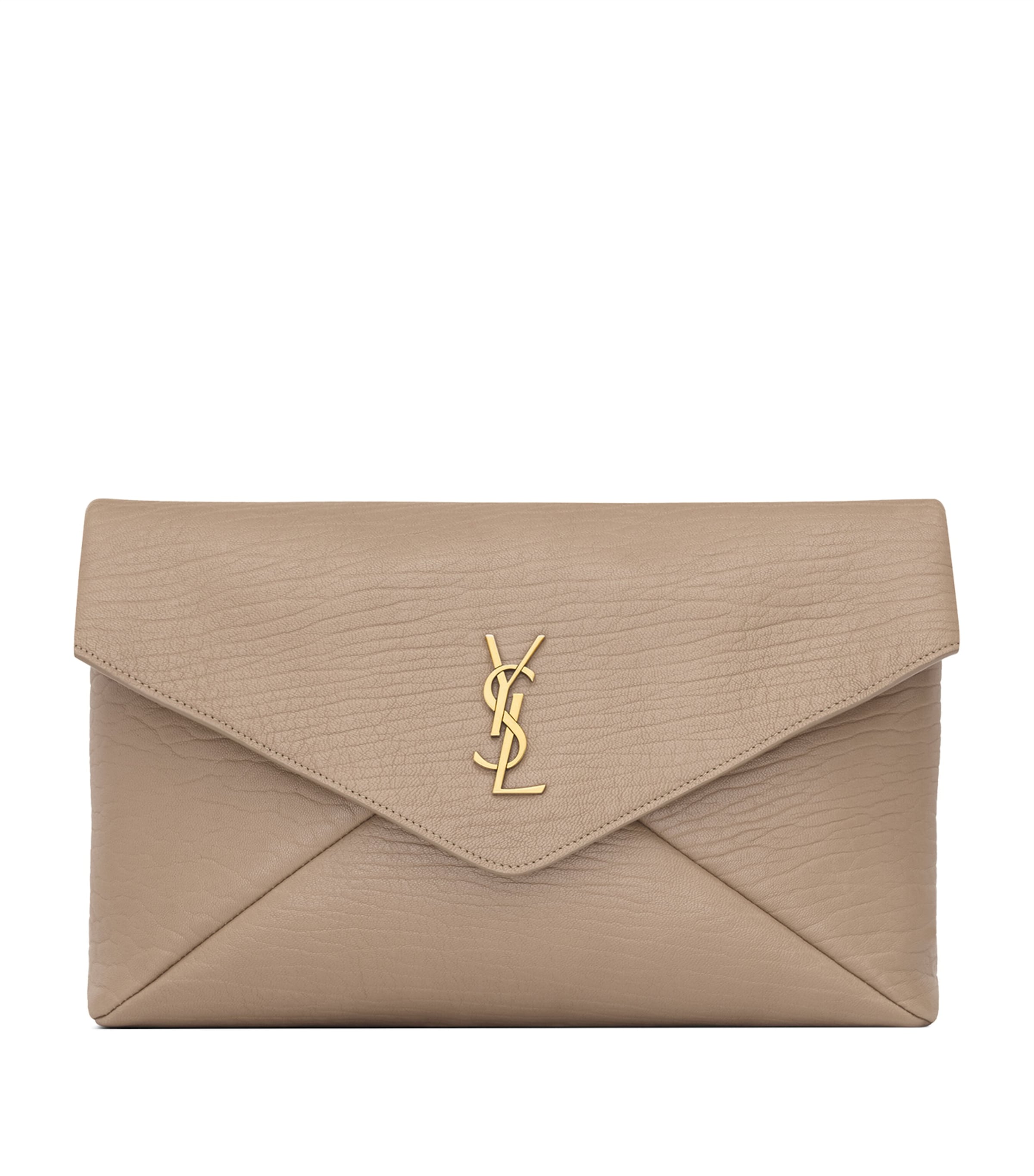 Saint Laurent Large Leather Cassandre Envelope Pouch In Gray