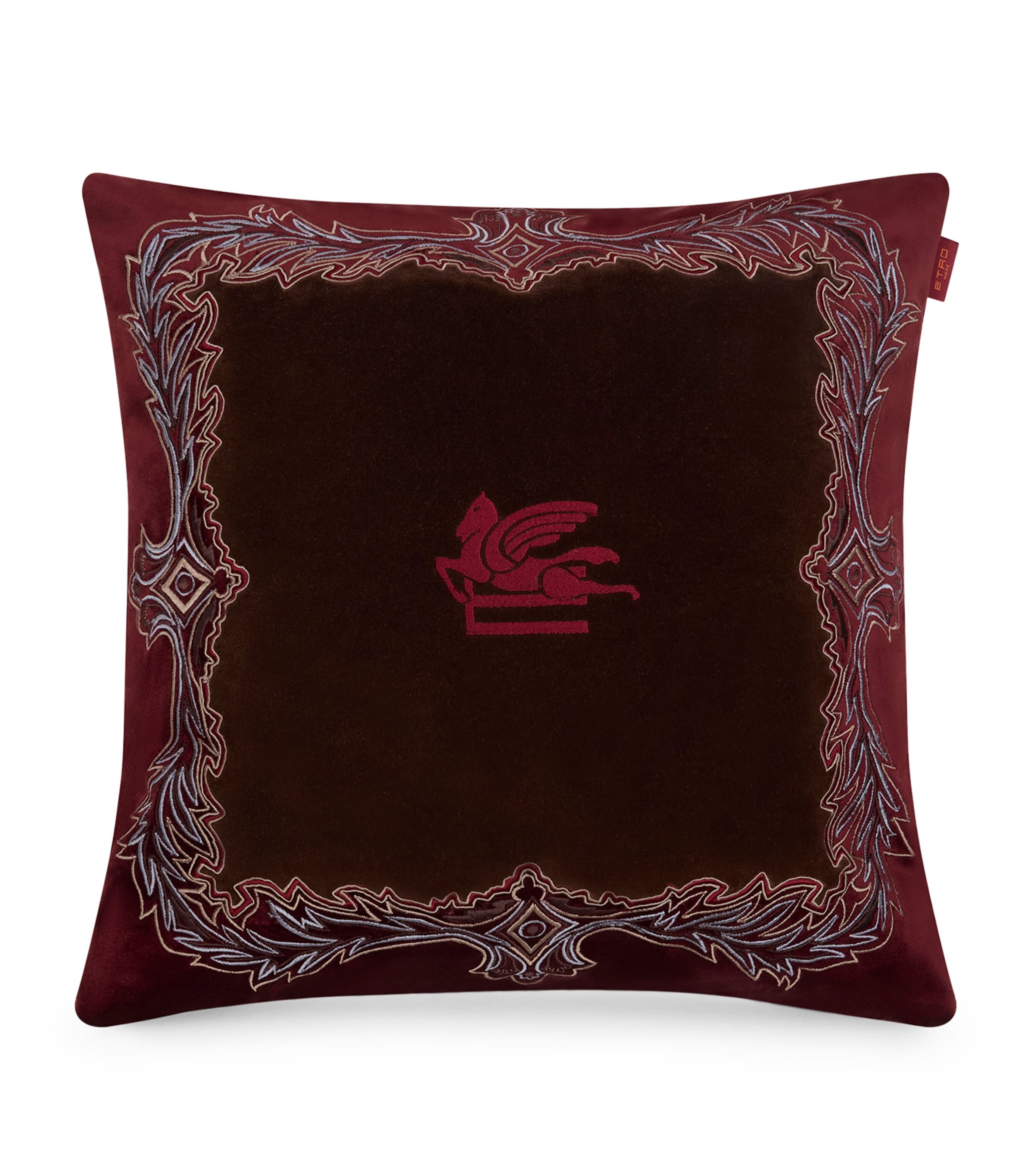 Etro Cotton Velvet Embroidered Kiri Cushion In Multi