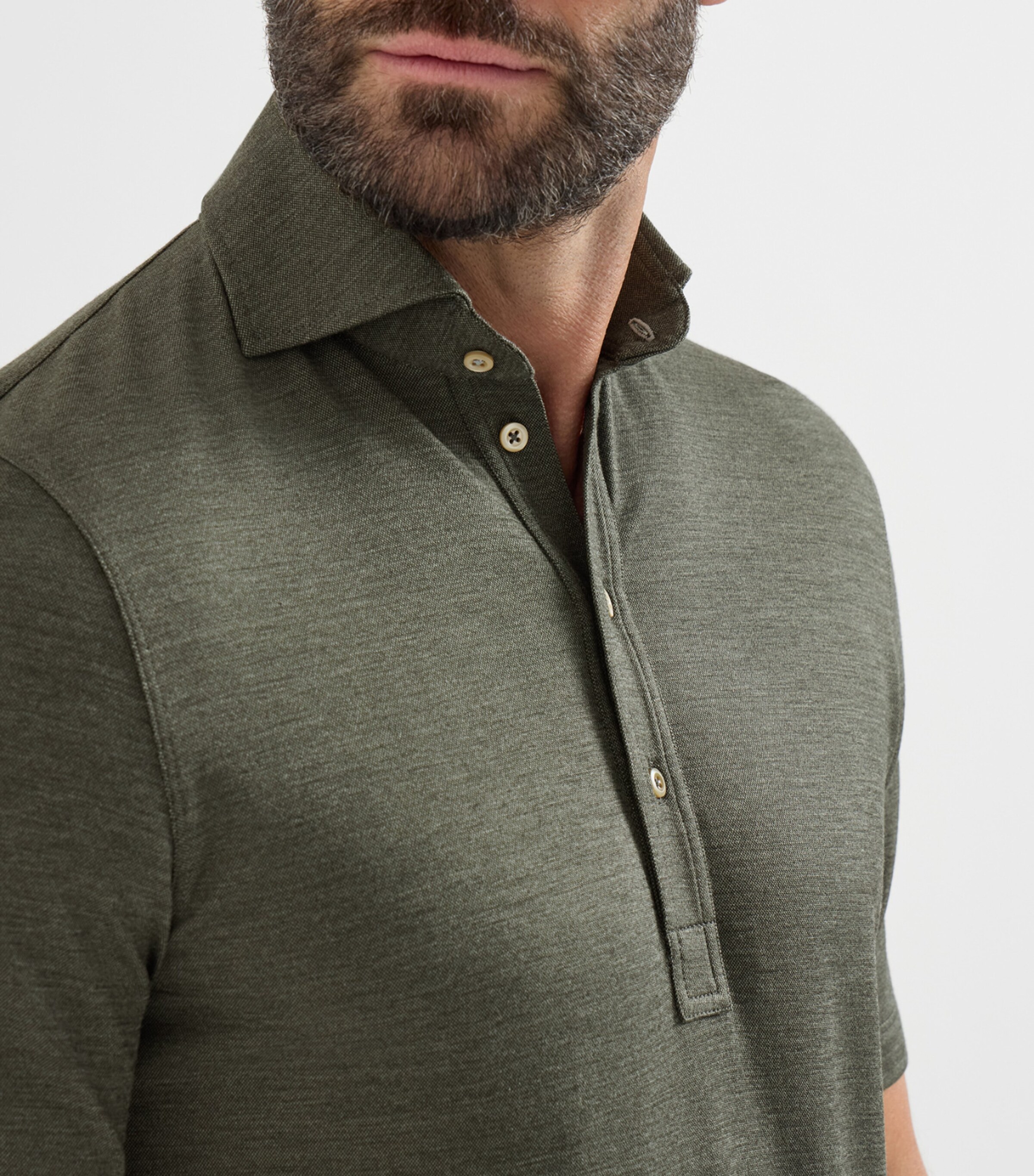 Brunello Cucinelli Mens Virgin Wool-Silk-Cotton Polo Shirt Image 6