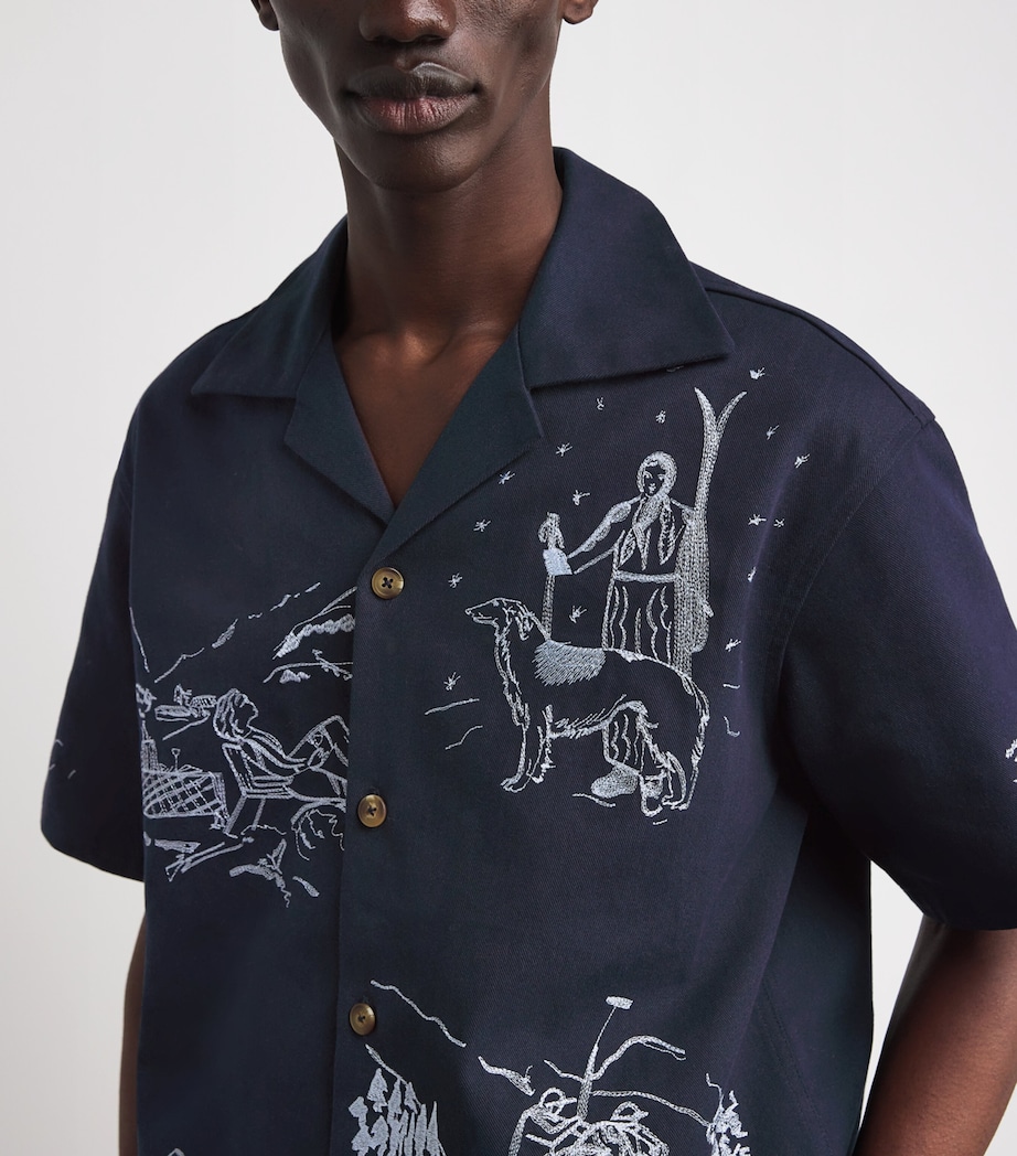 Cotton Drawing Embroidery Short-Sleeve Shirt NY / NAVY Image 6