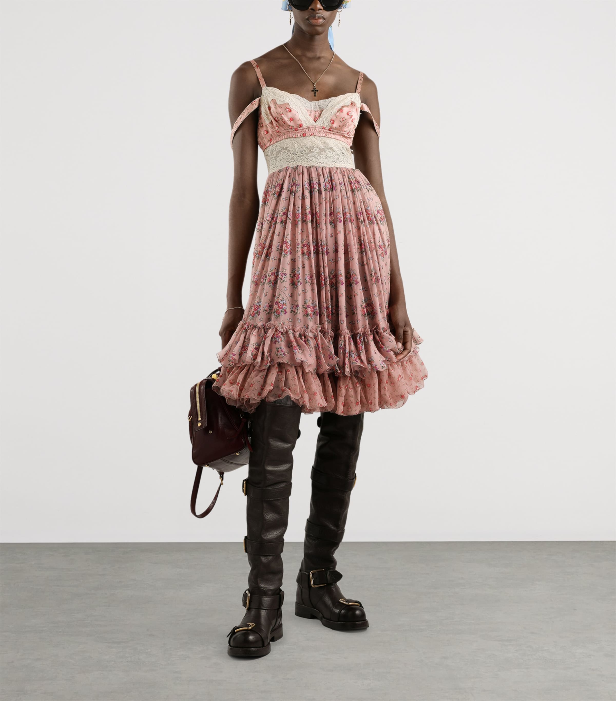 Dolce&Gabbana Womens Silk-Cotton Floral Corset Midi Dress Mazz Image 2