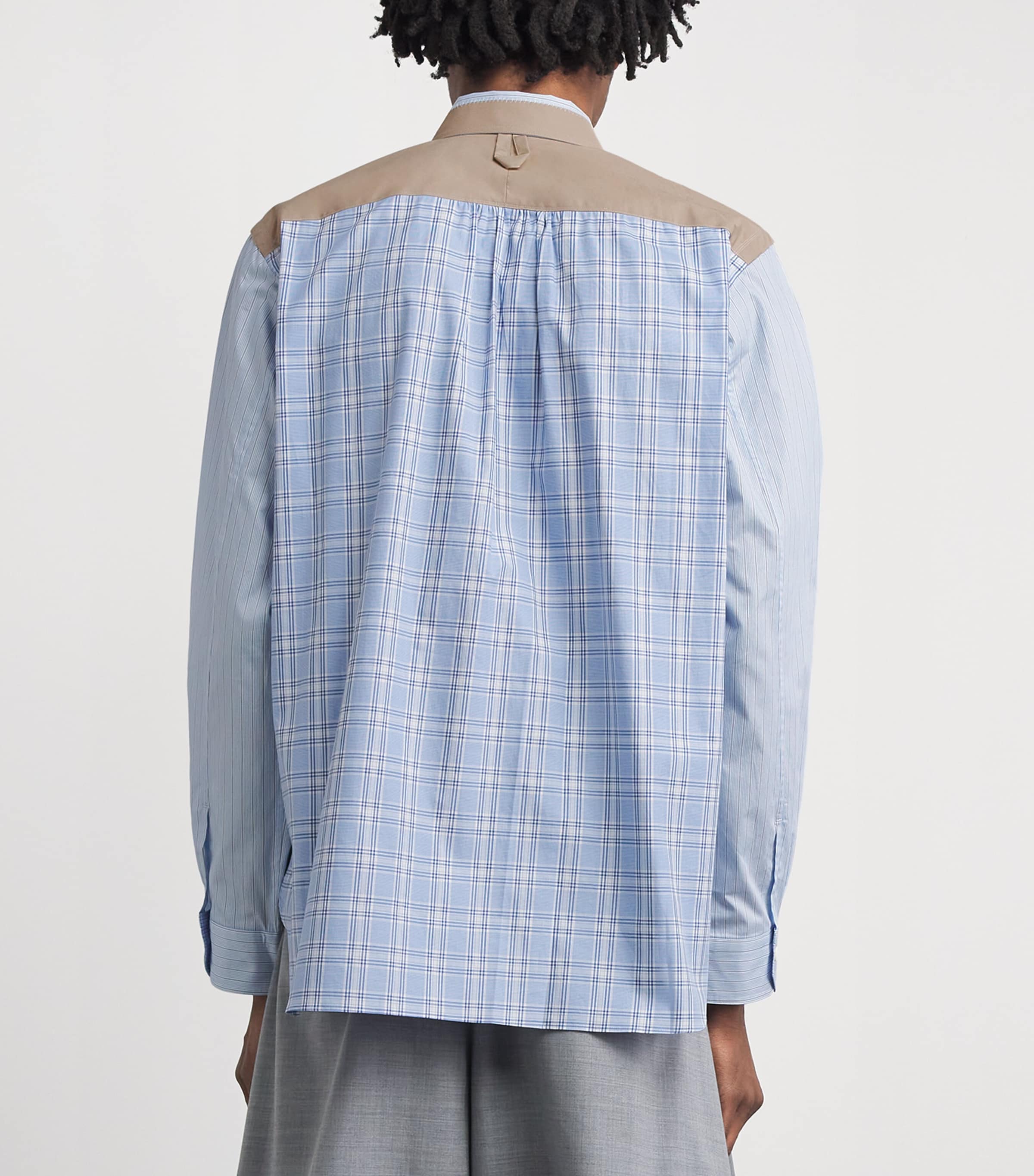 Junya Watanabe MAN Mens Contrast-Trim Multi-Print Shirt Wh/sx X Wh/ny/sx Image 5