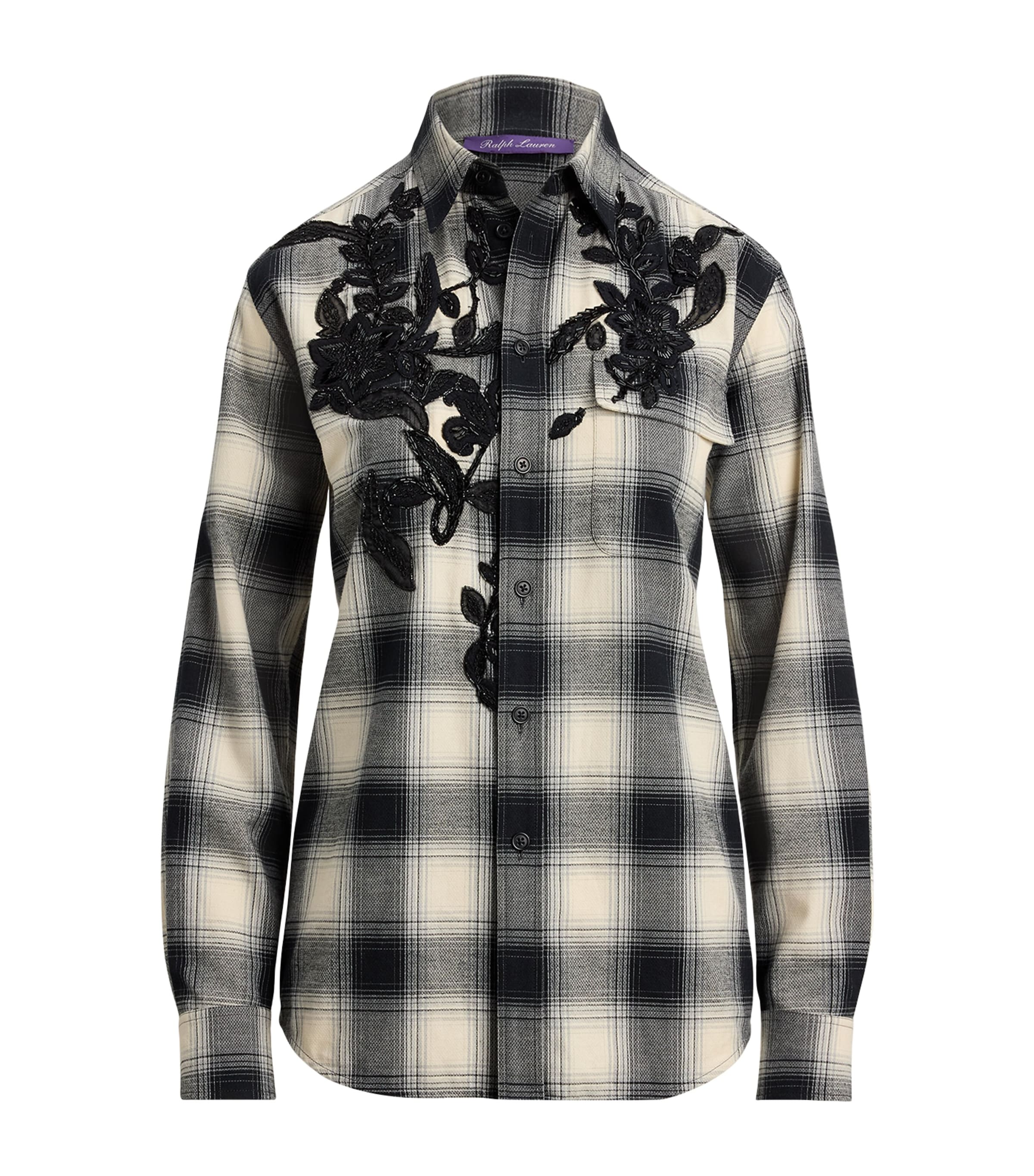 Ralph Lauren Cotton-cashmere Embroidered Check Leeann Shirt In Black