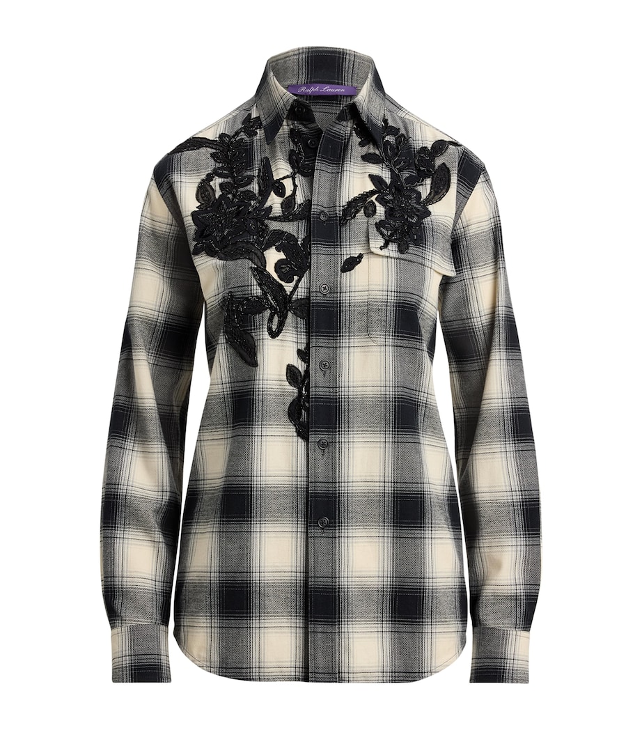 Cotton-Cashmere Embroidered Check Leeann Shirt BLACK/CREAM Image 1