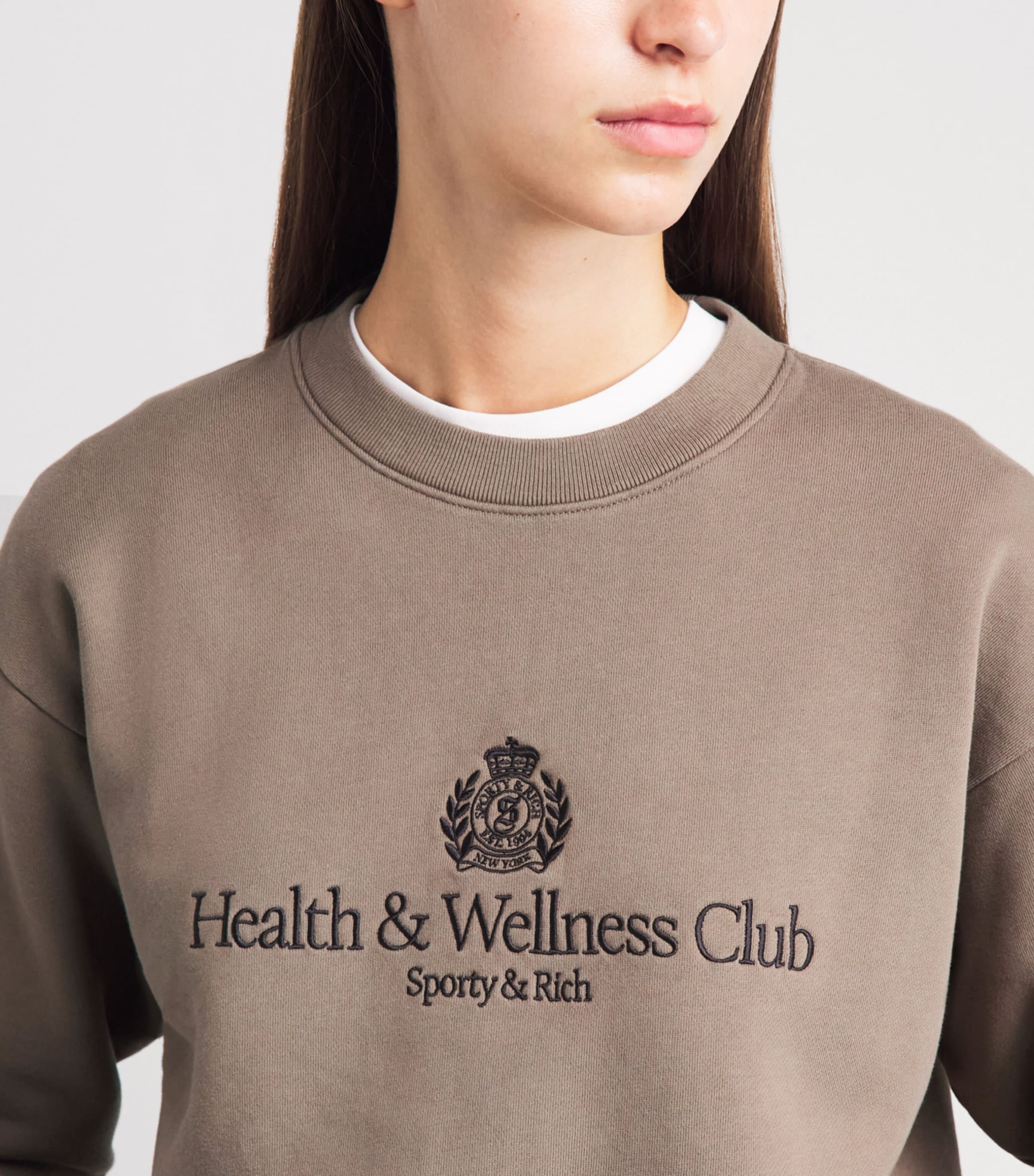 Sporty & Rich Womens Embroidered Crest Sweatshirt Sand White Image 3