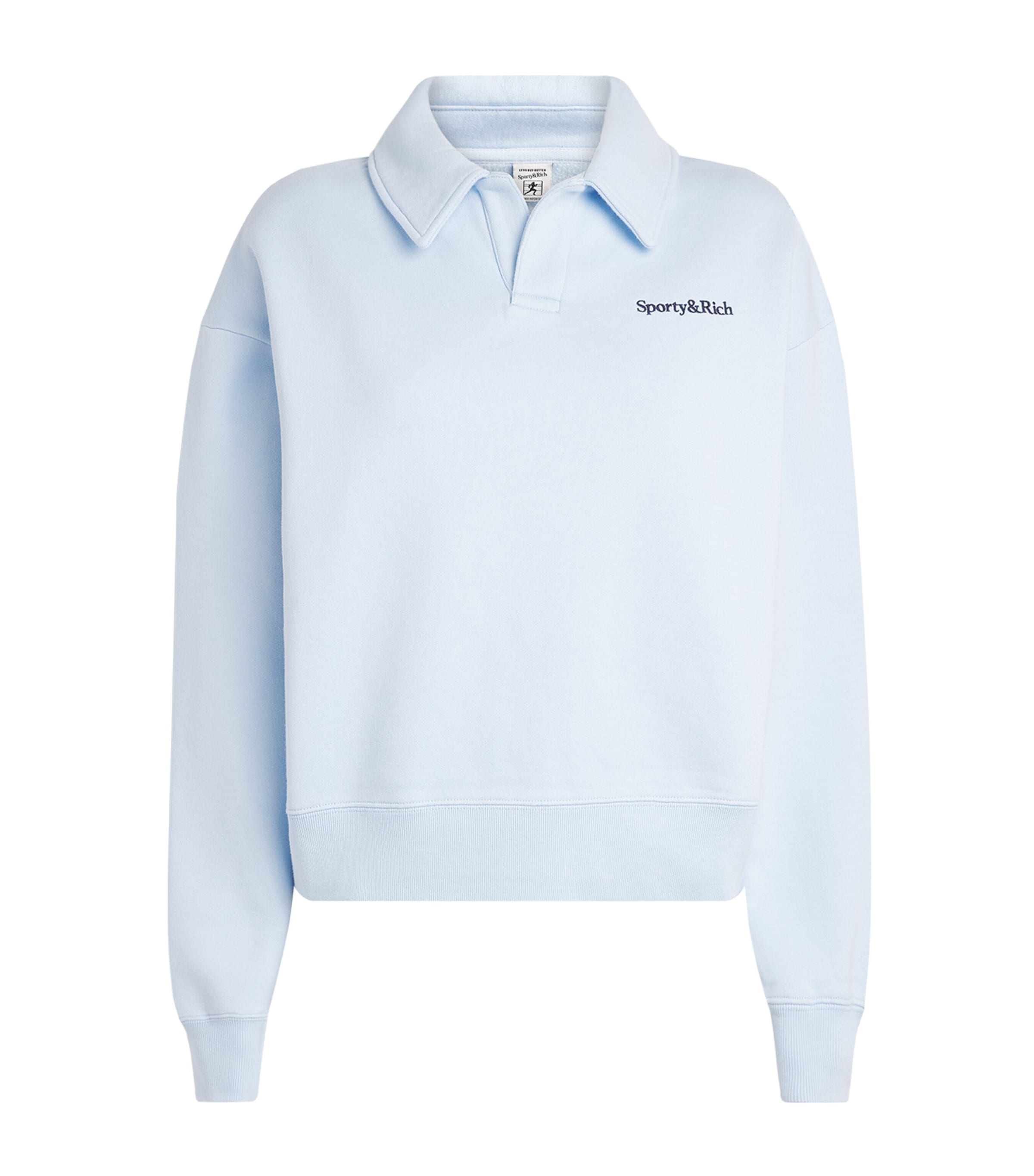 Sporty & Rich Womens Cotton Serif Polo Sweatshirt Ciel Navy Image 1