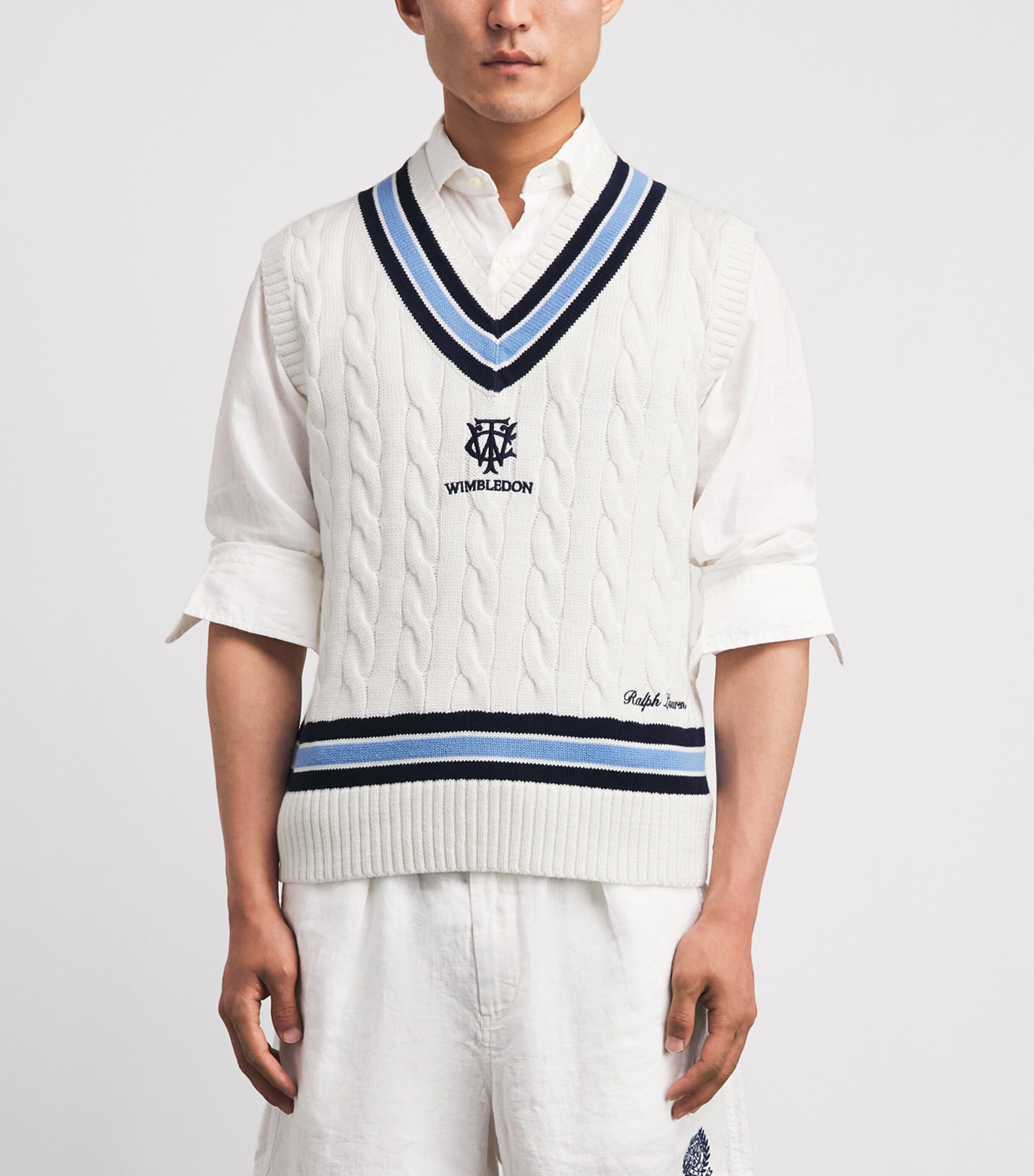 RLX Ralph Lauren Mens x Wimbledon Cotton Sweater Vest Cream Combo Image 4