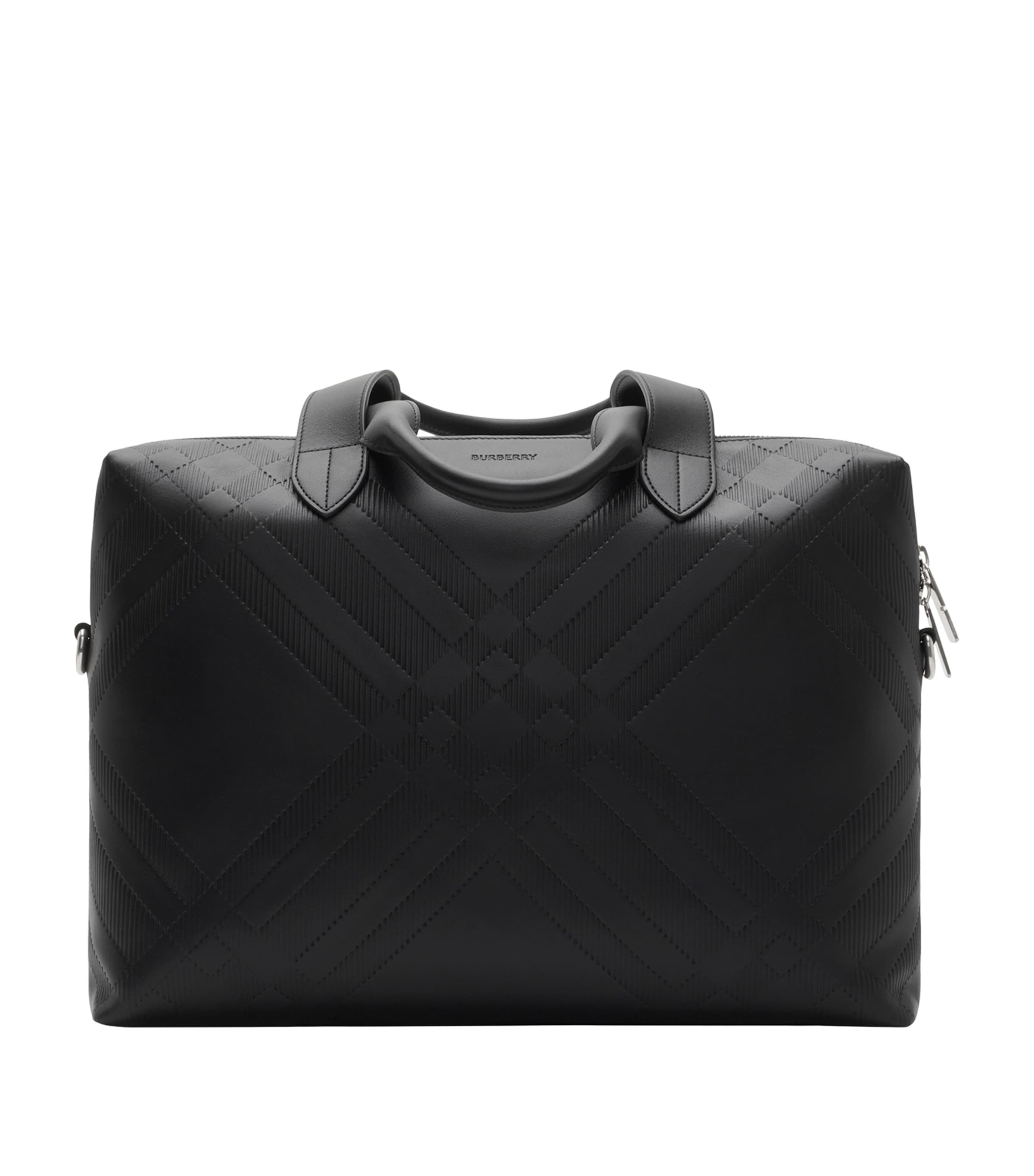 Leather Check-Embossed Briefcase BLACK Image 1