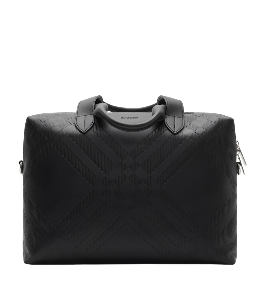 Leather Check-Embossed Briefcase BLACK Image 1