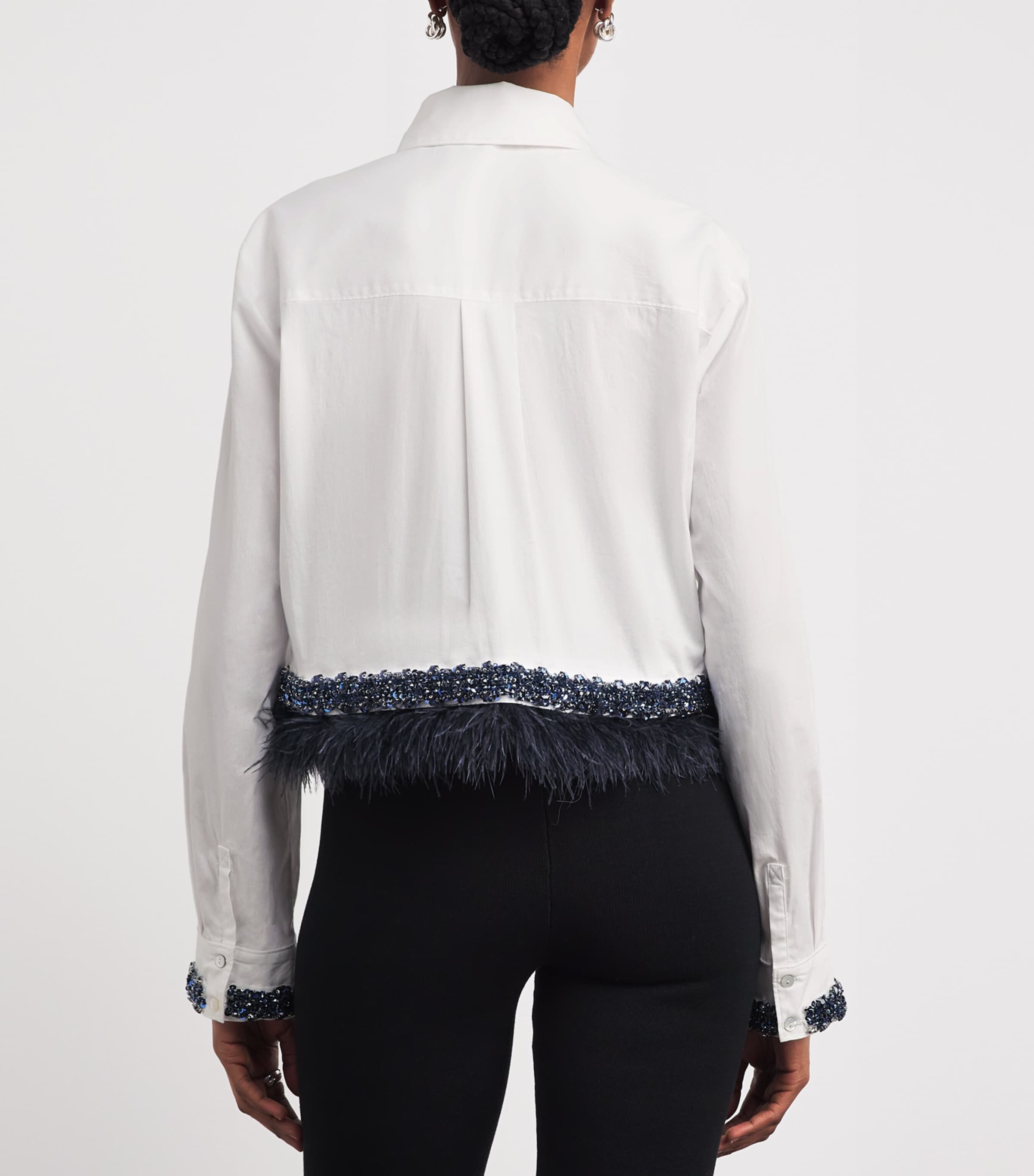 Cinq A Sept Womens Feather-Trim Sylvan Shirt White/bluebell Image 5