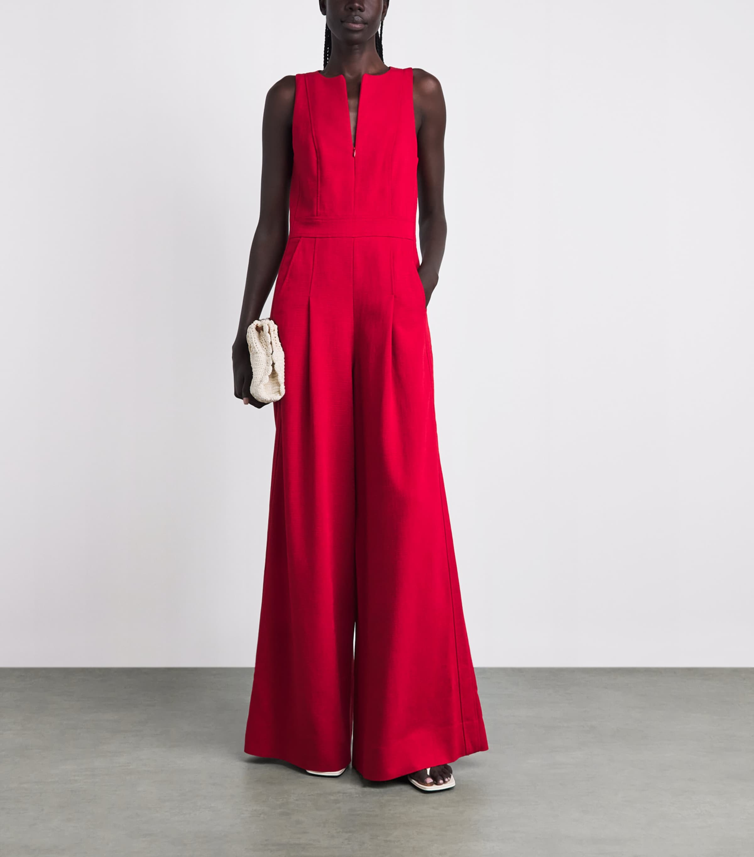 ME+EM Womens Tailored Wide-Leg Jumpsuit Ruby Red Image 2