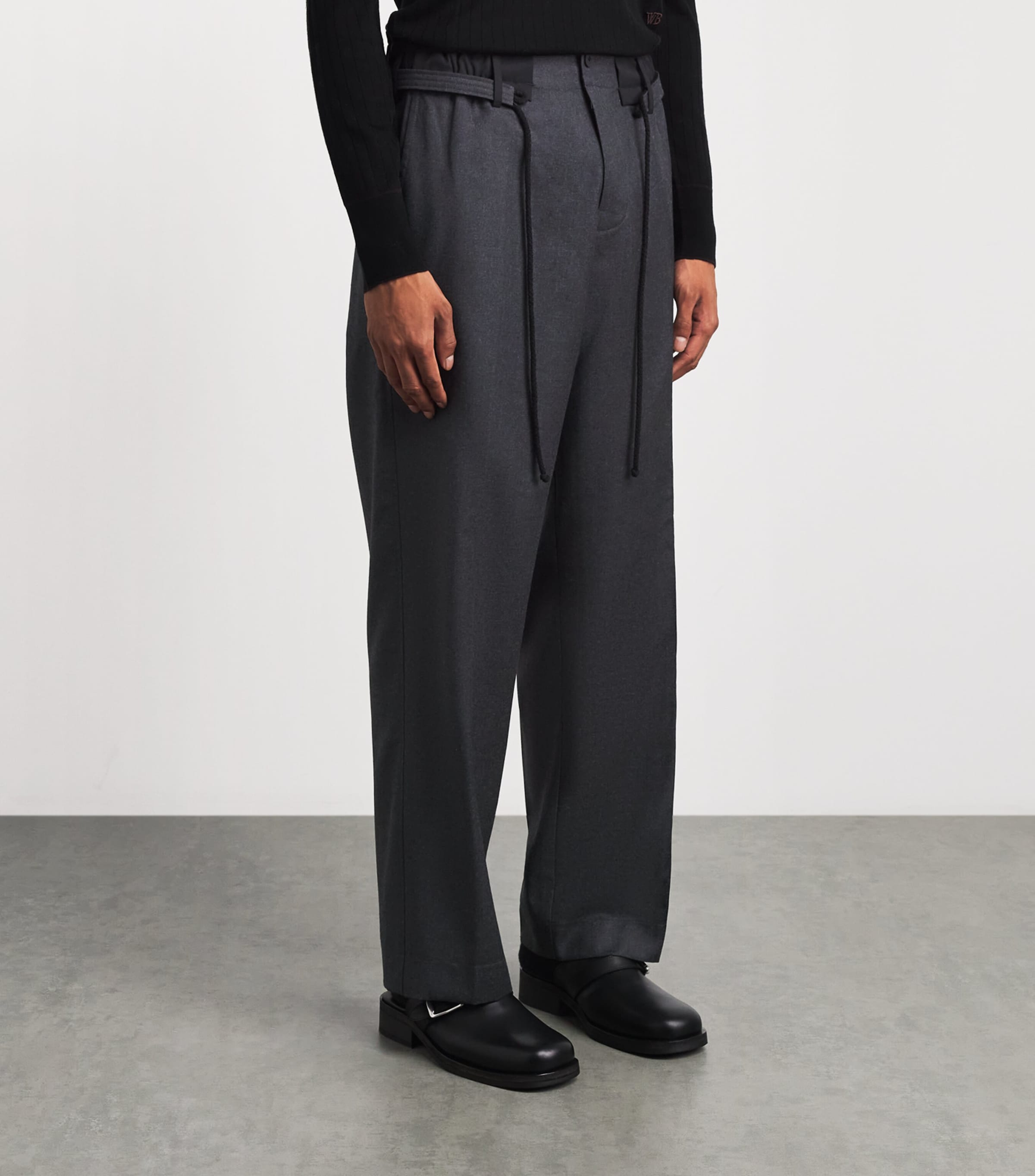 Craig Green Mens Wool Lace Wide-Leg Trousers Grey Image 4