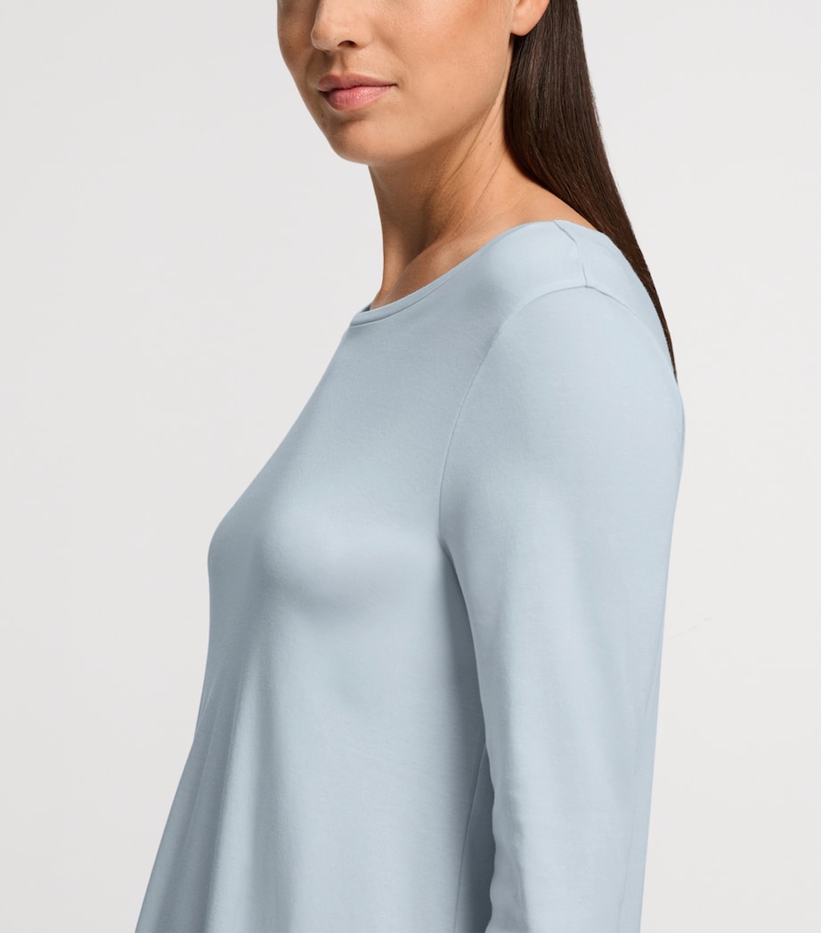 Hanro Womens Cotton Long-Sleeve Nightdress Pastel Sky Image 5
