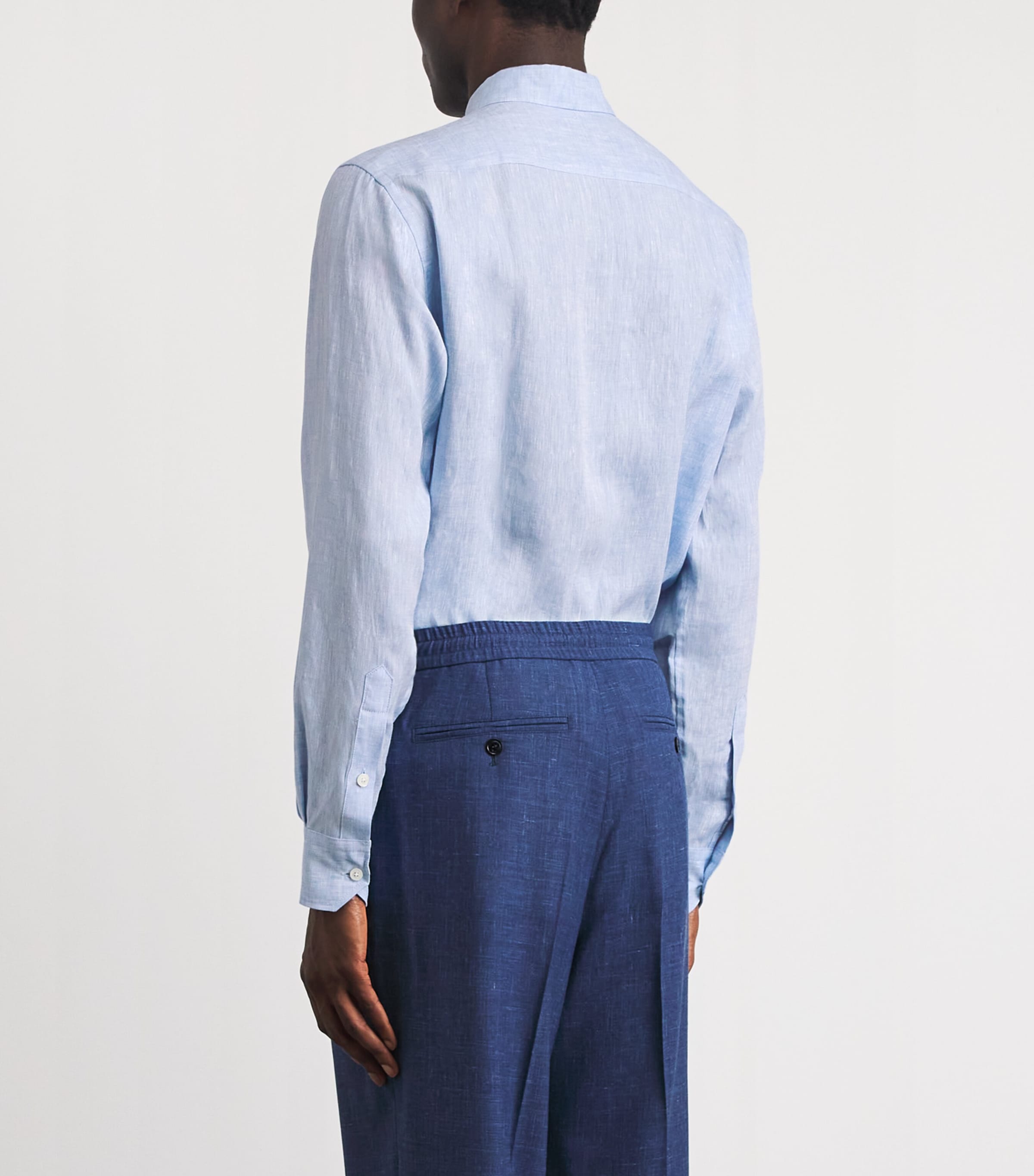 Brett Johnson Mens Linen Shirt Blu Lino Image 5
