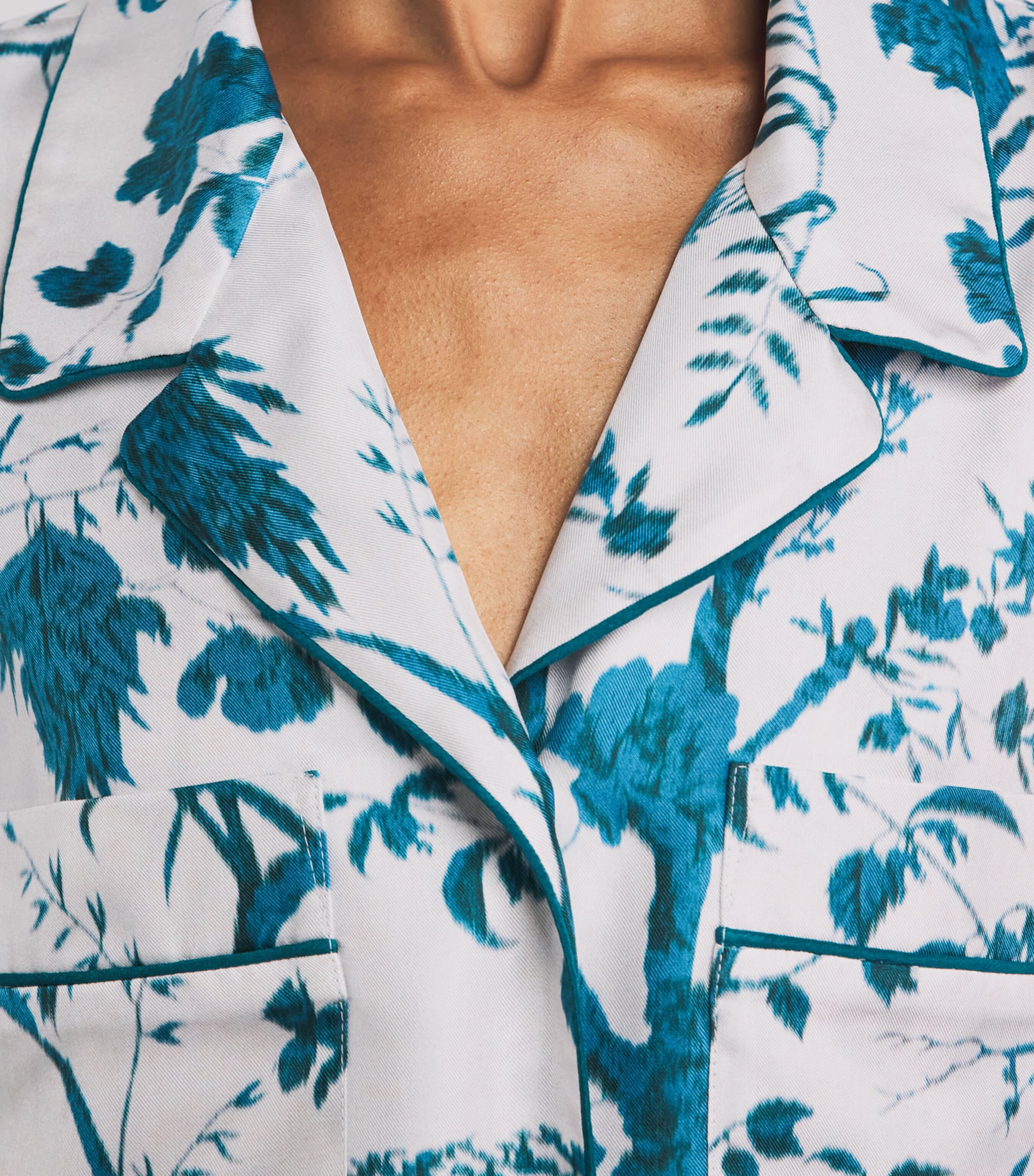 Erdem Womens Silk Printed Pyjama Shirt Wld Frn Btncl Drm Bl Image 3