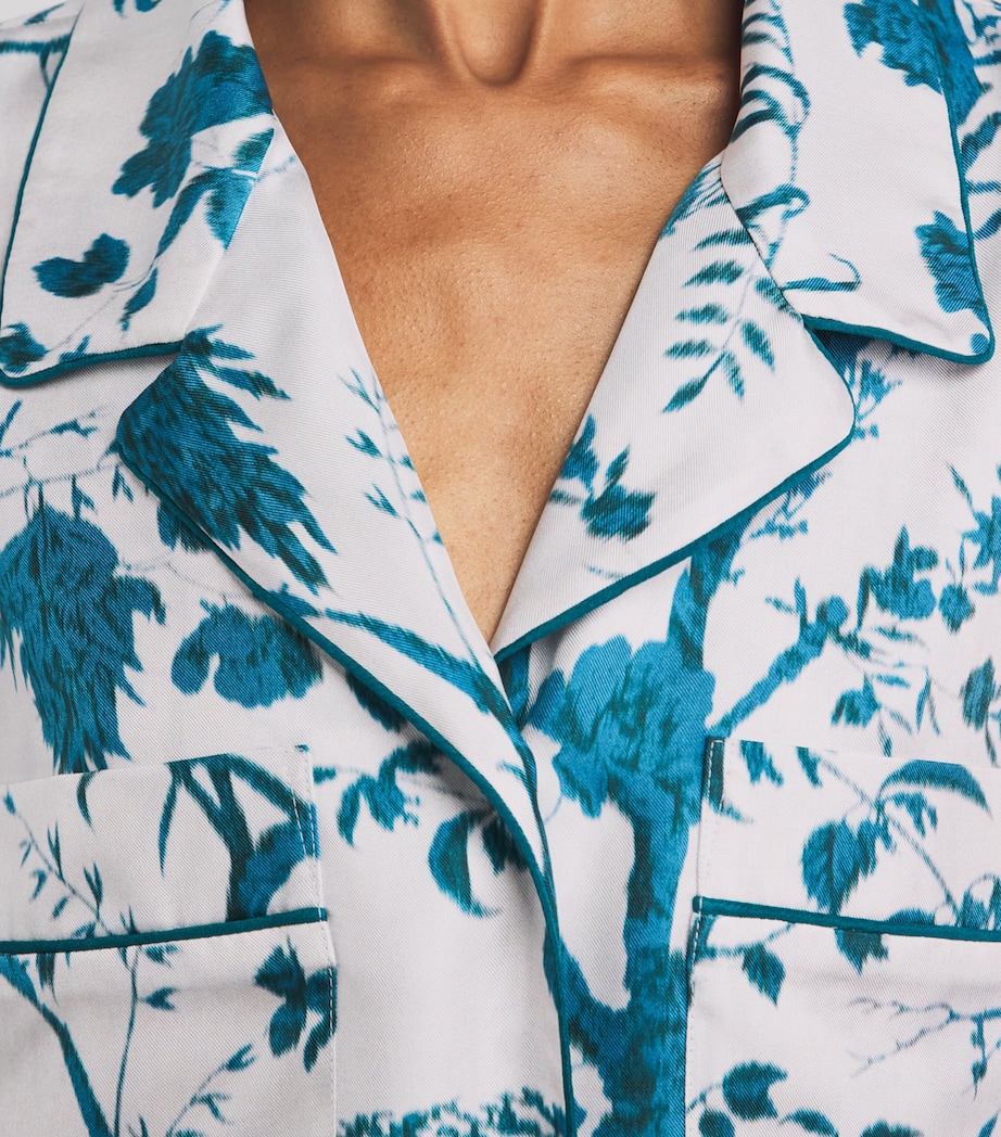 Erdem Womens Silk Printed Pyjama Shirt Wld Frn Btncl Drm Bl Image 3