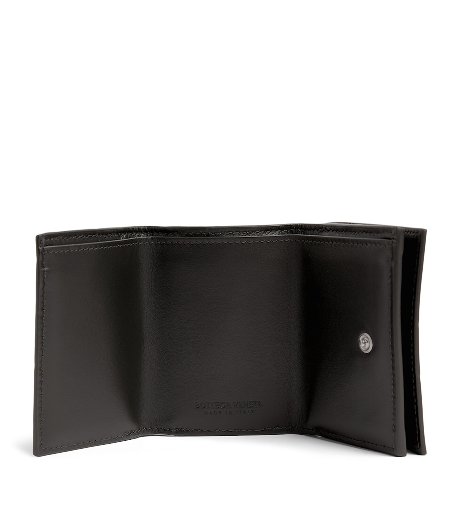 Leather Intrecciato Trifold Wallet DARK GREEN-SILVER Image 2