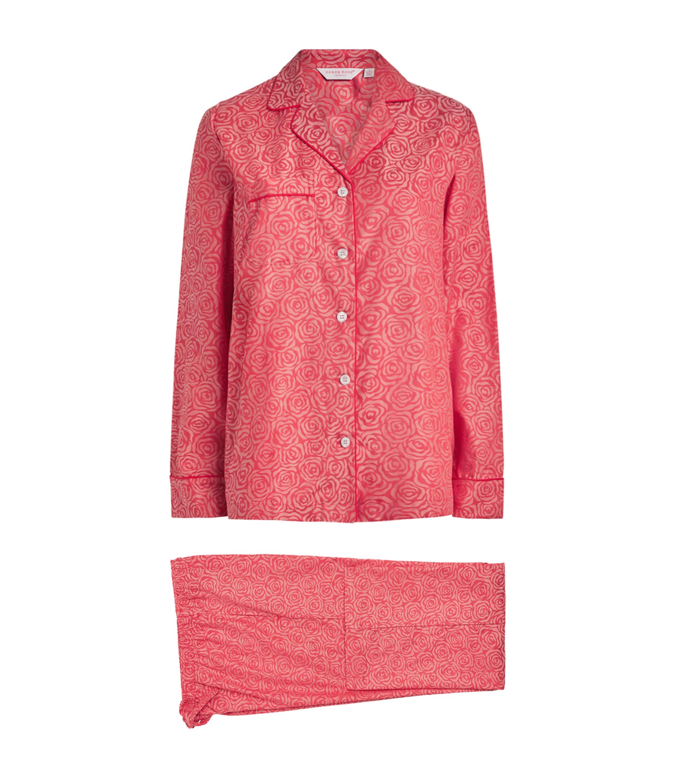 Derek Rose Womens Jacquard Roses Pyjama Set Red Image 1