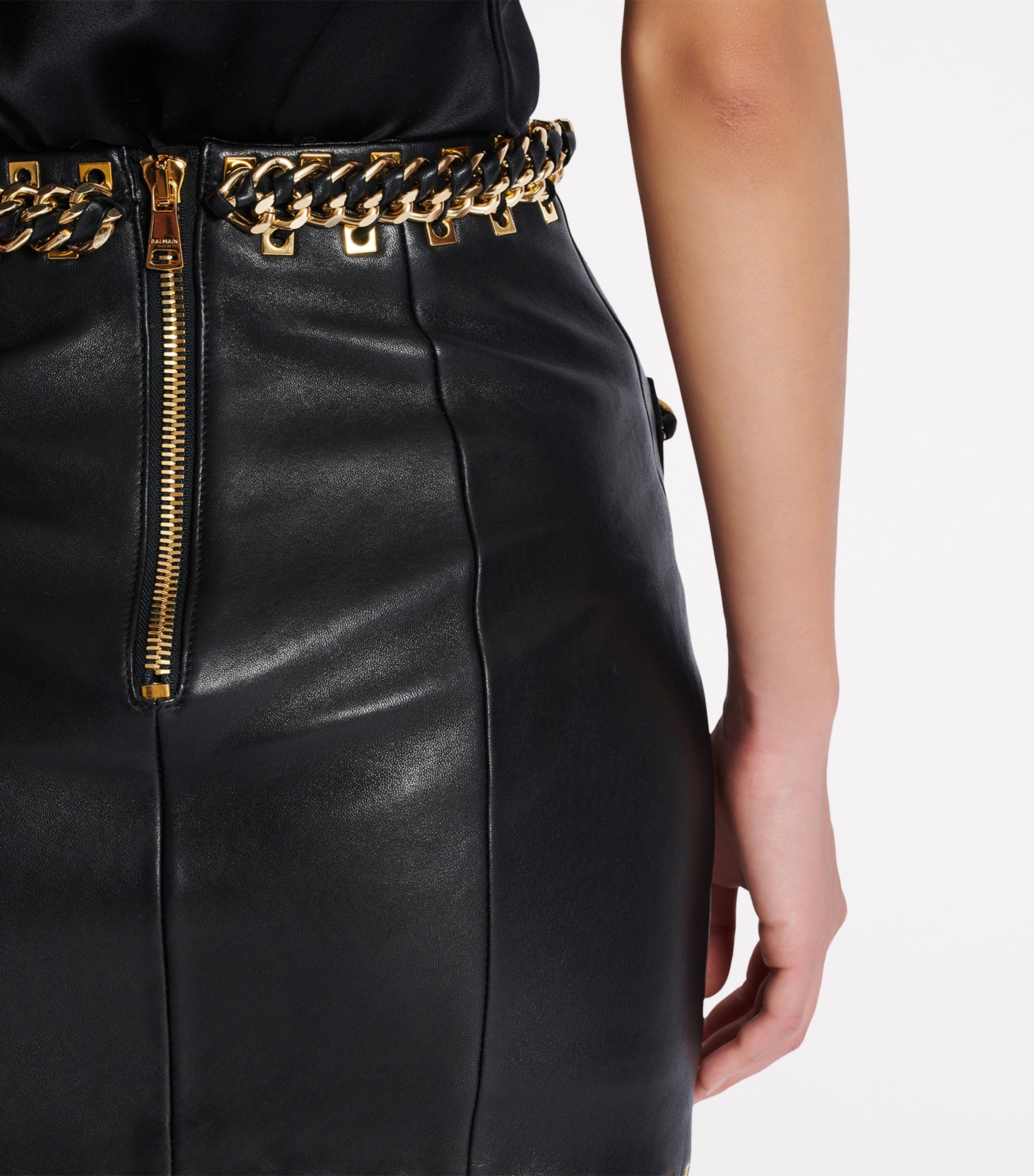 Lambskin Embellished Mini Skirt EAD NOIR/OR Image 4