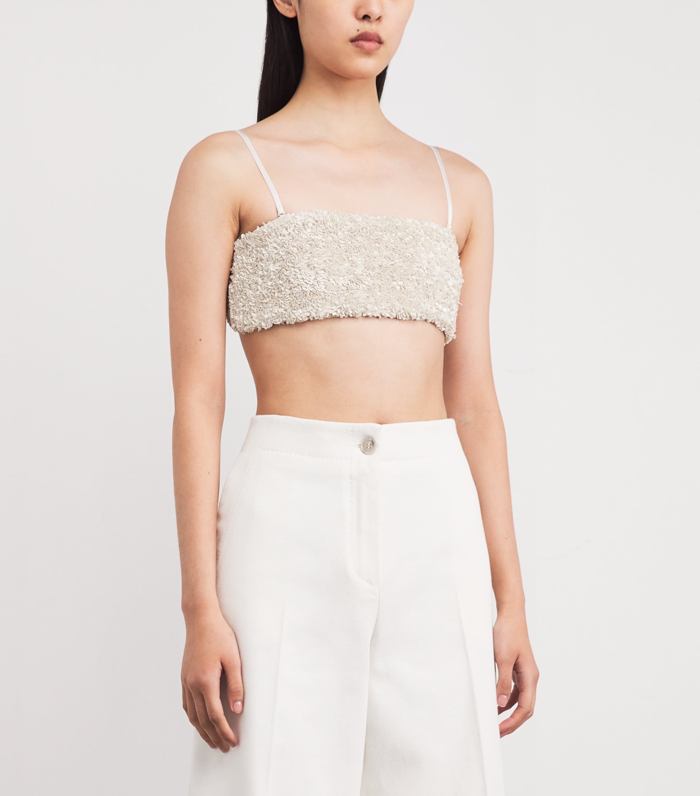 Sequinned Averio Crop Top MCRM CREAM Image 3