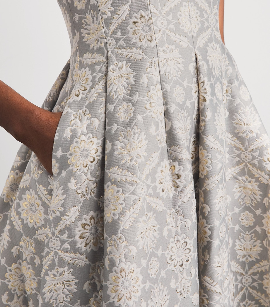 Huishan Zhang Womens Metallic Jacquard Kyle Midi Dress Grey Image 3