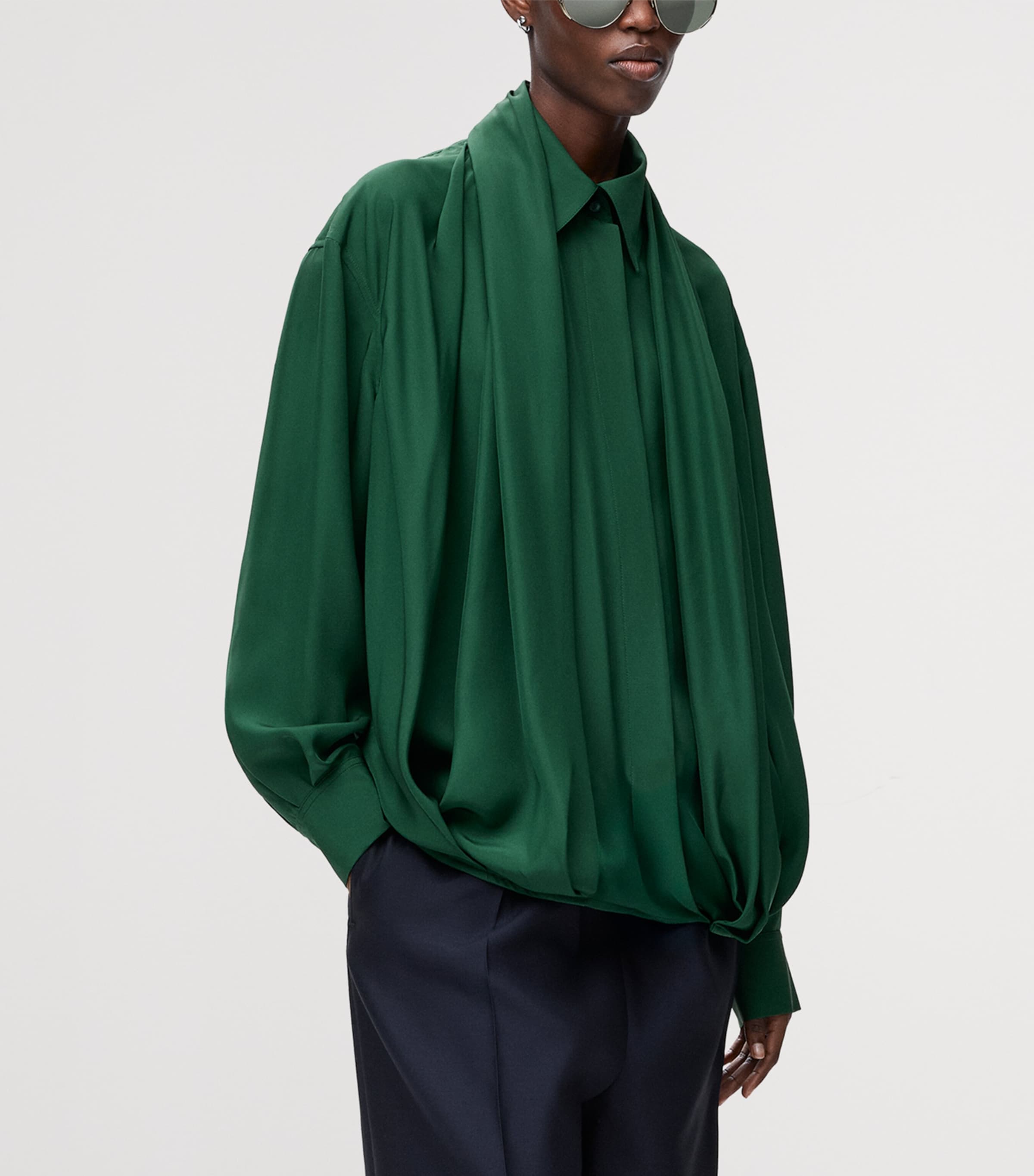 Silk Draped Shirt DARK GREEN Image 3