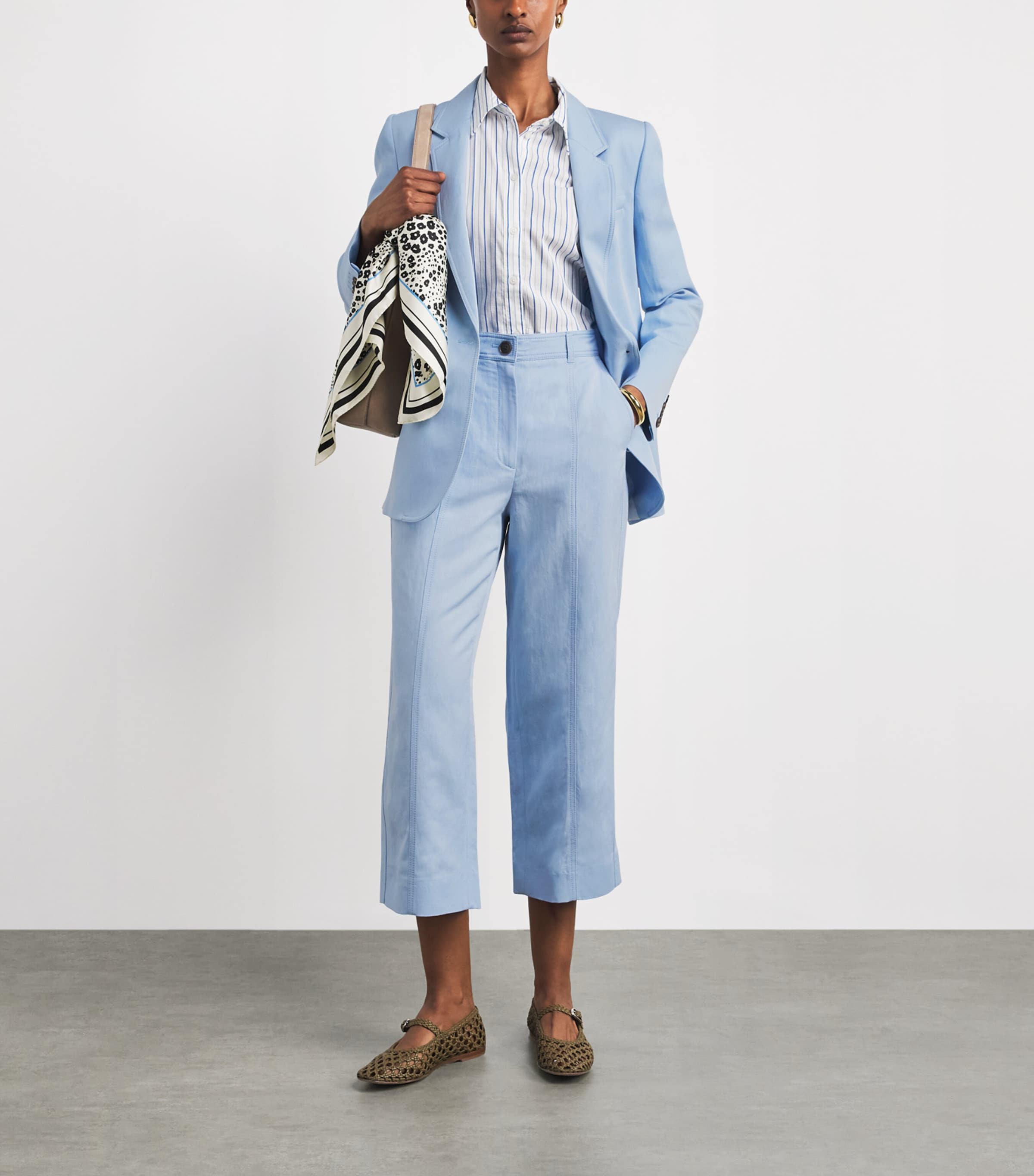 ME+EM Womens Straight Cropped Trousers Sky Blue Image 2