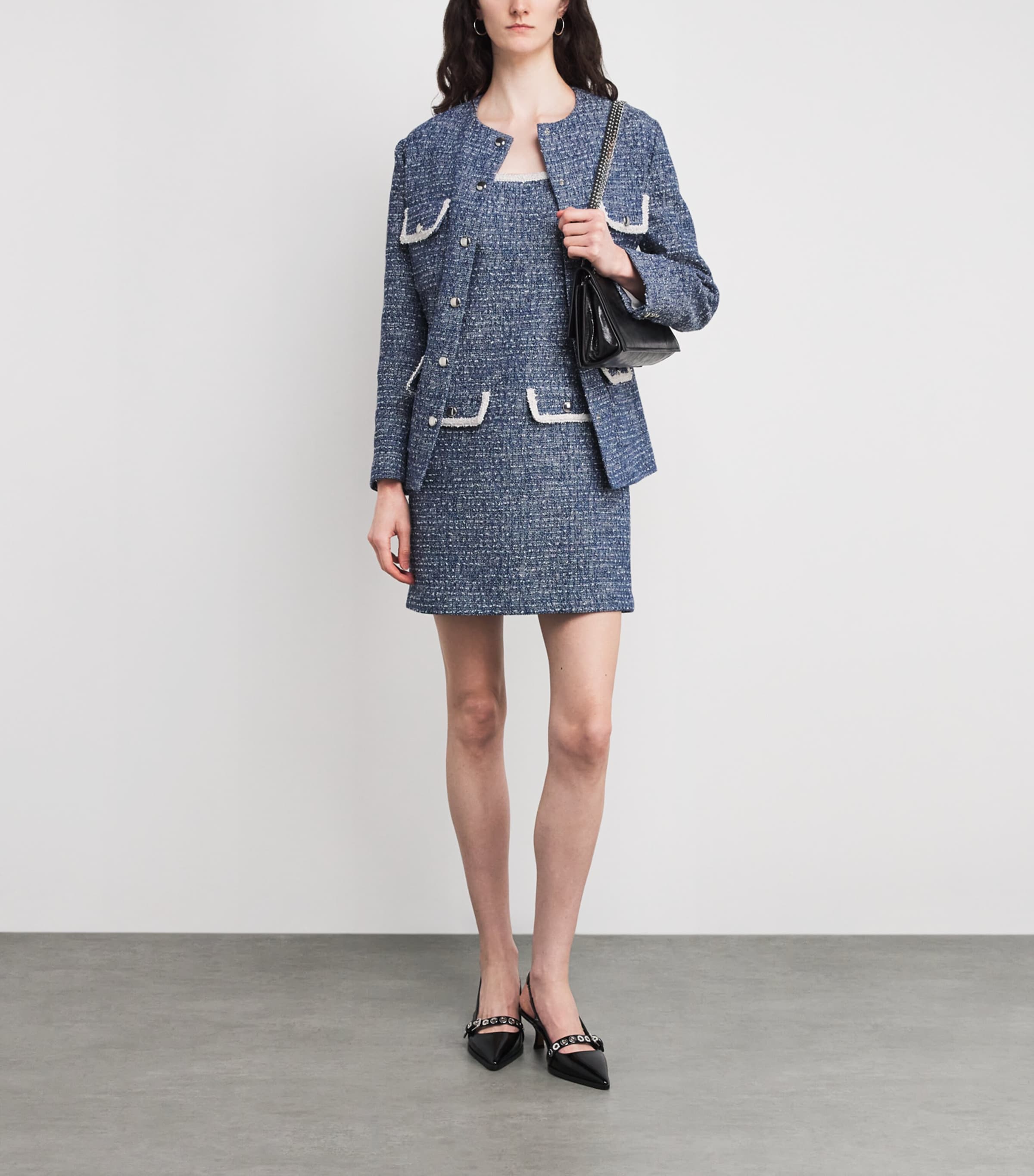 Cotton-Blend Tweed Mini Dress BLUE Image 2