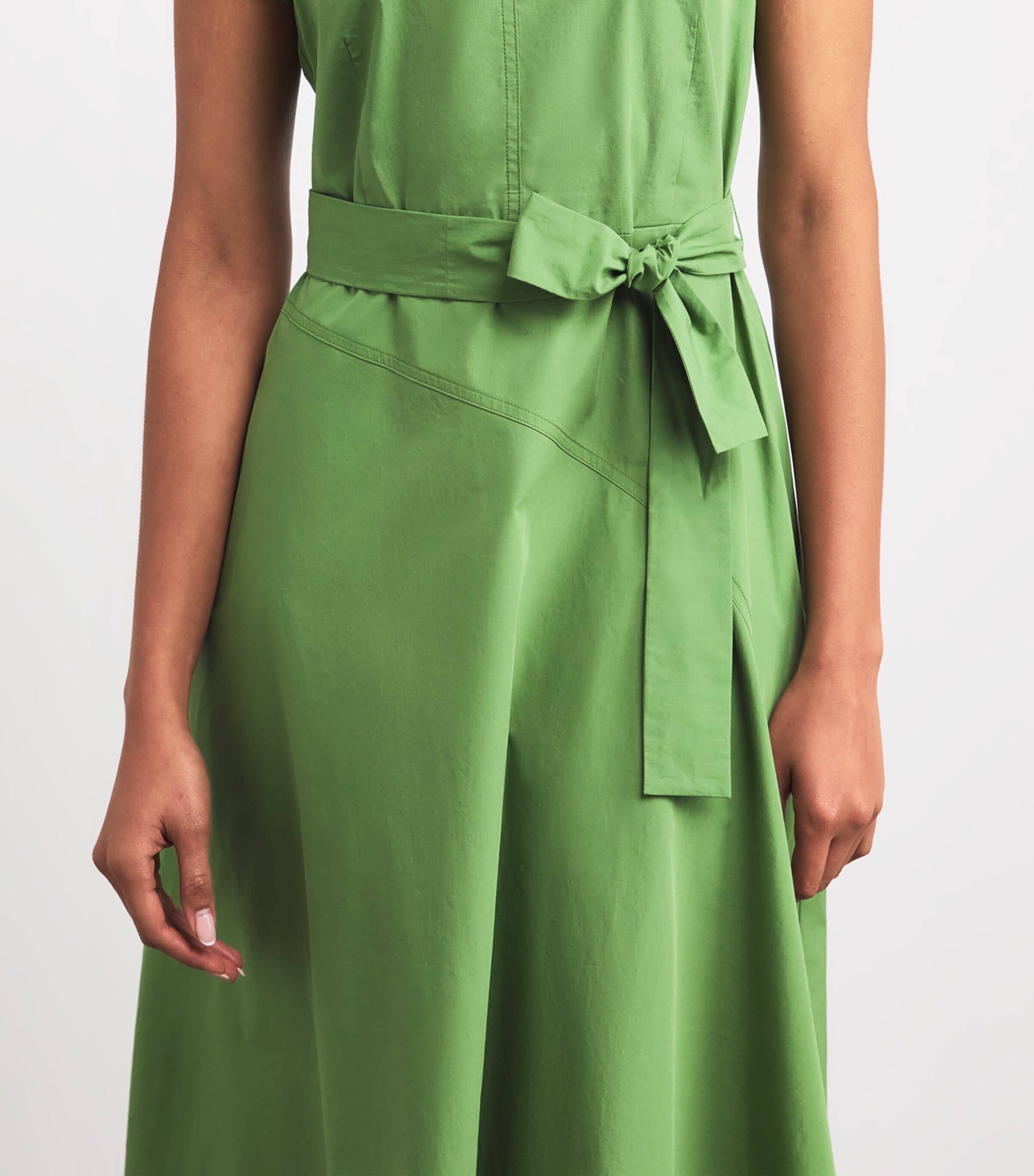 slim fit dress slacks Max Mara Weekend Edolo Green FLARED SATIN DRESS – Think Bubbles main image 0