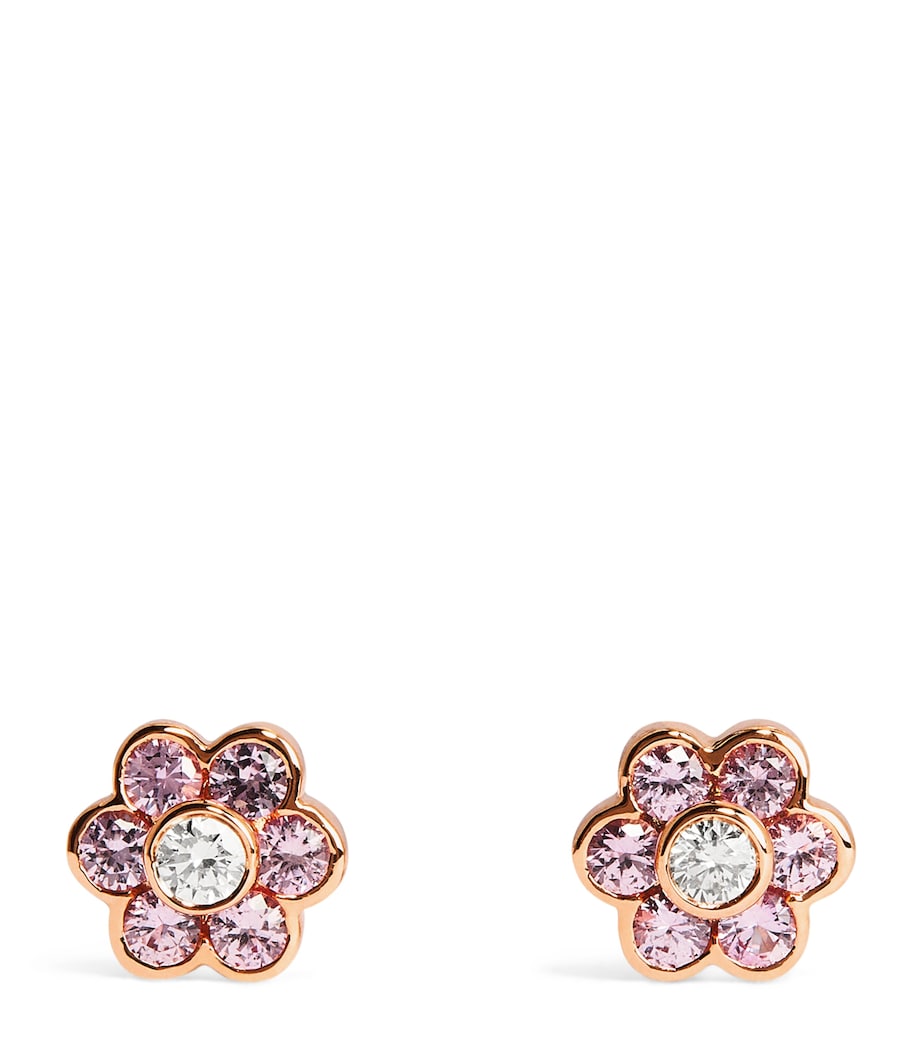 Small Rose Gold, Diamond and Sapphire Flora Stud Earrings ROSE GOLD Image 1