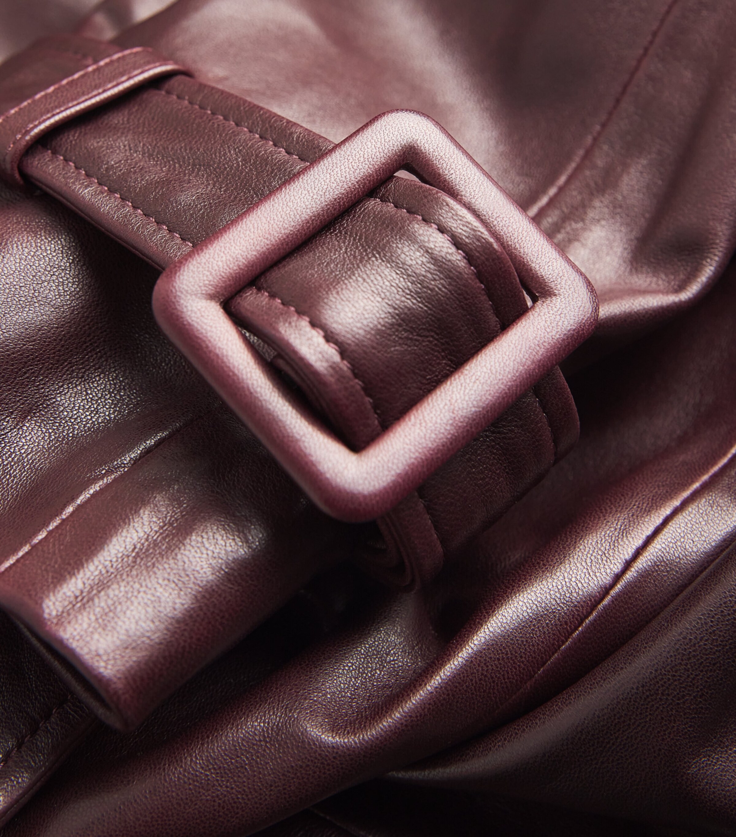 NOUR HAMMOUR Womens Lambskin Belted Henri Trench Coat Merlot Image 5