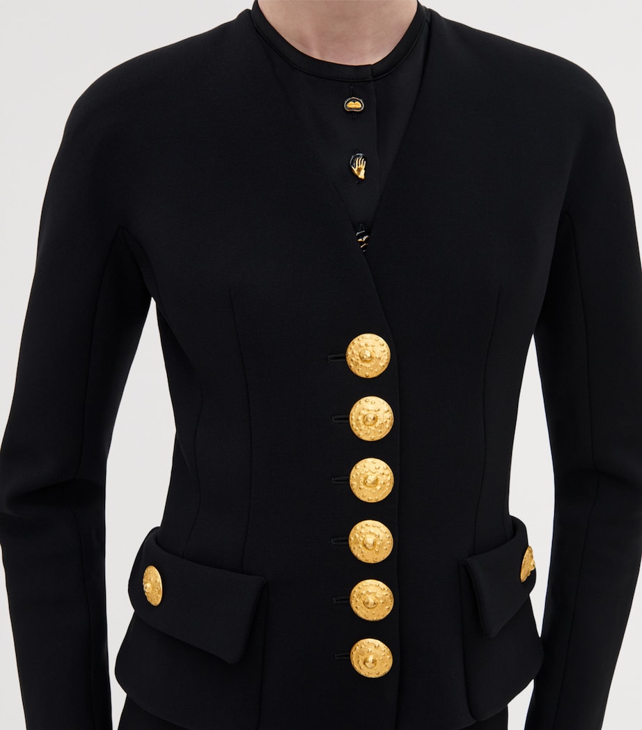 Schiaparelli Womens Virgin Wool-Blend Bijoux Jacket Black Image 3