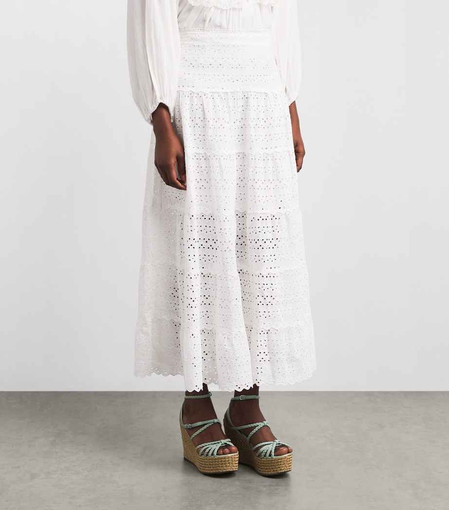 Rixo Womens Cotton Embroidered Ripeka Midi Skirt Ivory Image 4