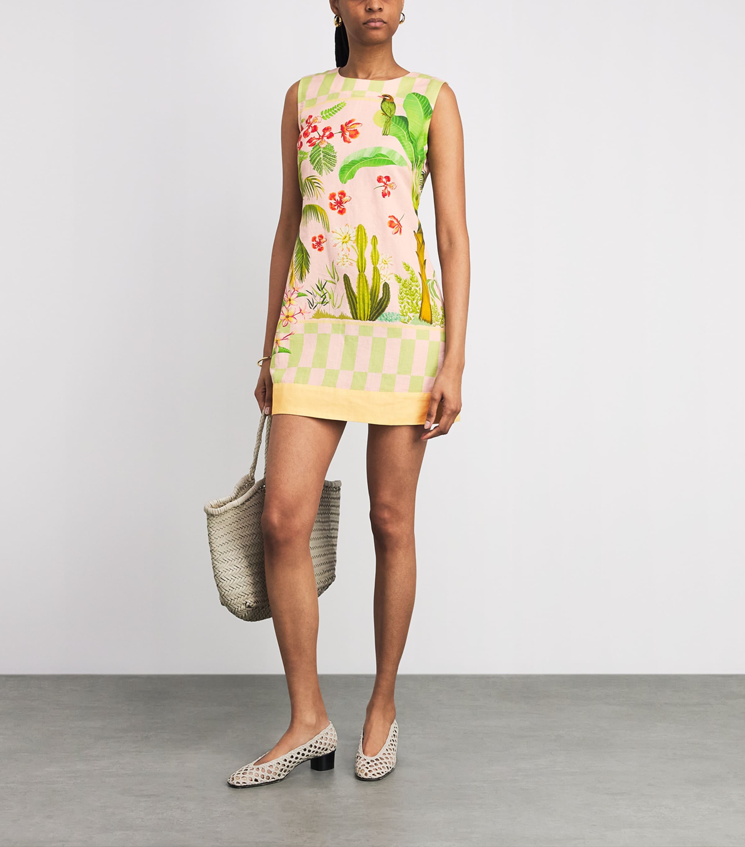 Verandah Womens Linen-Cotton Printed Mini Dress Blush Sage Green Image 2