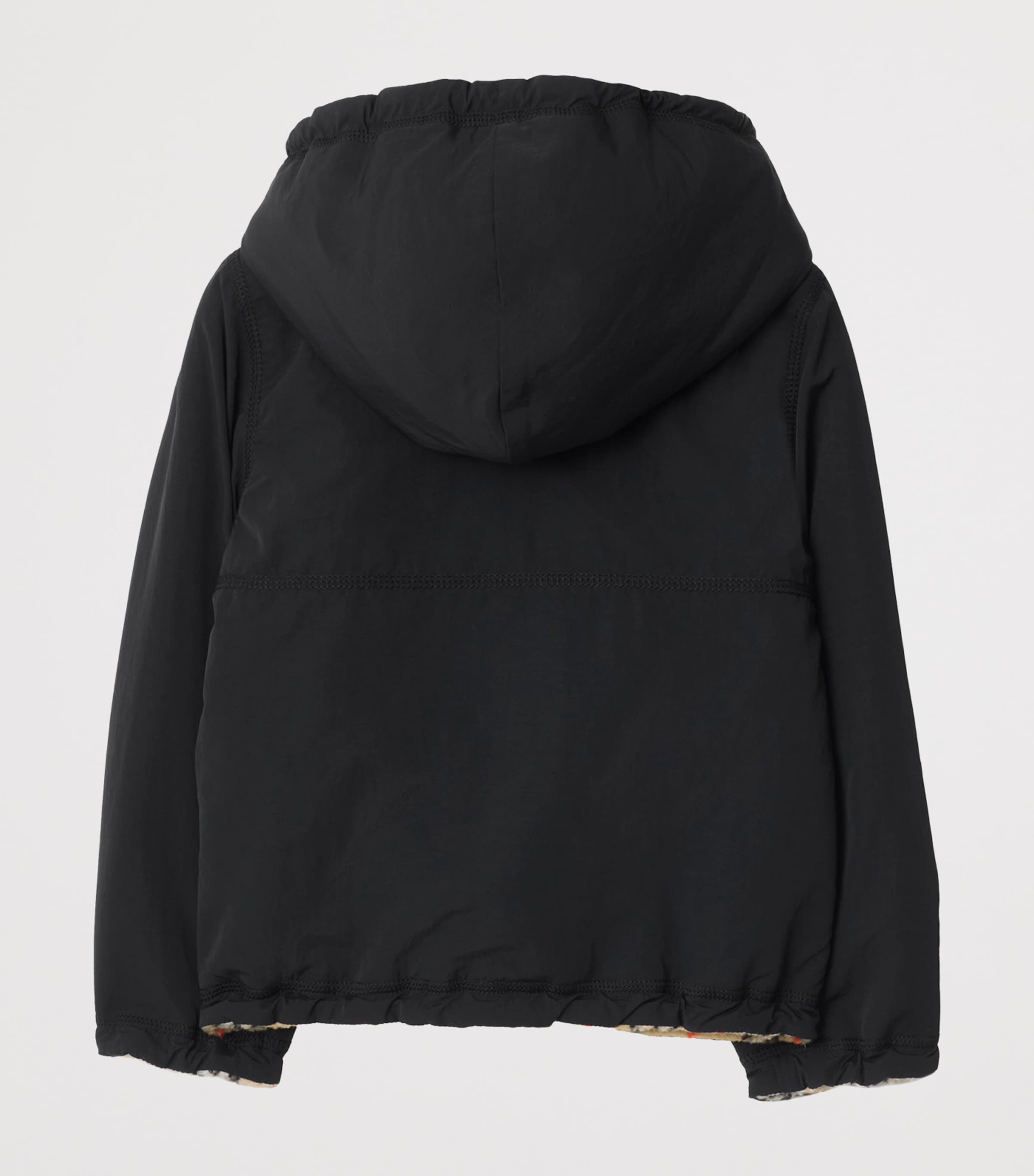 Burberry Kids Black Fleece Reversible Check Hooded Jacket (3-12
