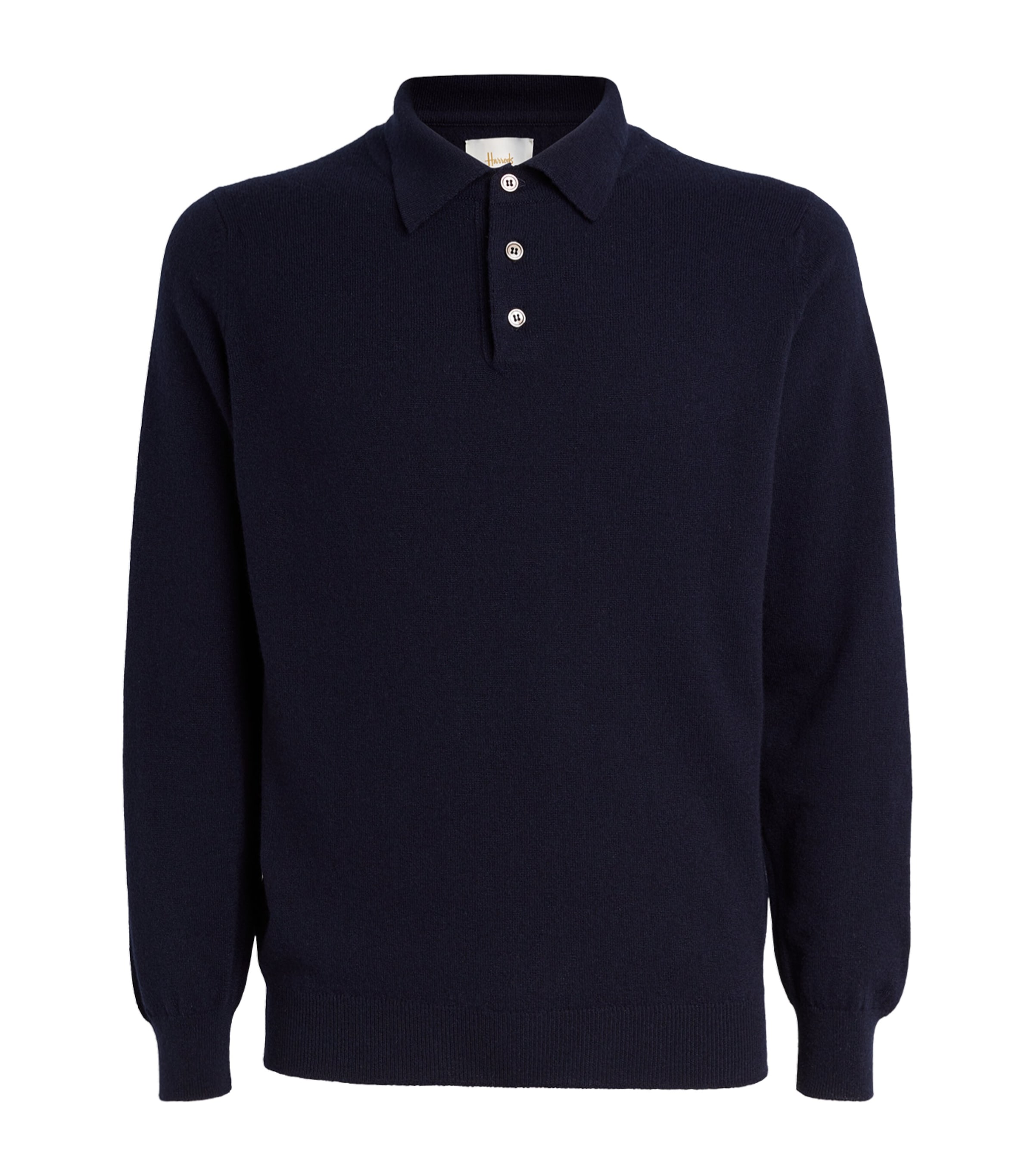 Harrods Cashmere Long-sleeve Polo Shirt In Navy