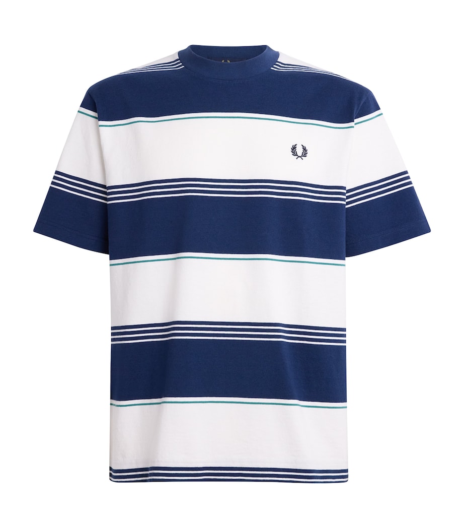 Fred Perry Mens Cotton Stripe T-Shirt Tennis Blue Image 1