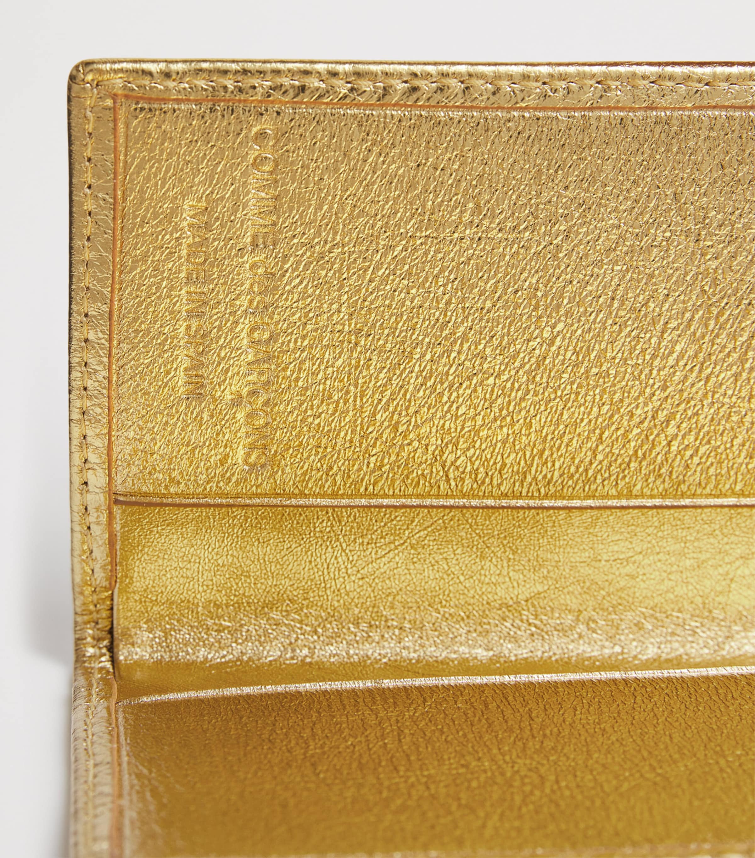 Comme Des Garçons Wallet Gold Leather Bifold Vertical Card Holder