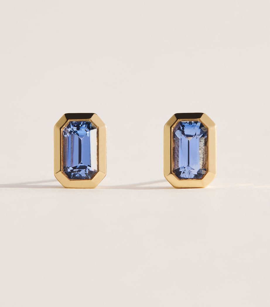 Azlee Small Yellow Gold and Sapphire Stud Earrings Yellow Gold Image 1