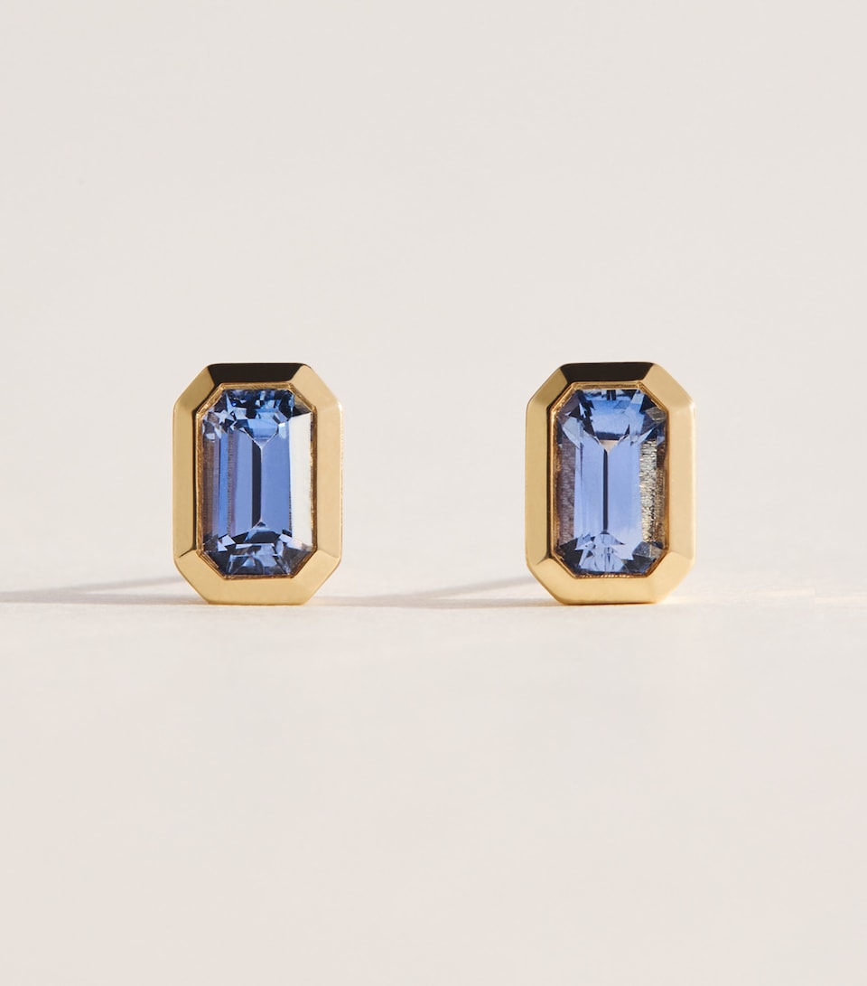 Azlee Small Yellow Gold and Sapphire Stud Earrings Yellow Gold