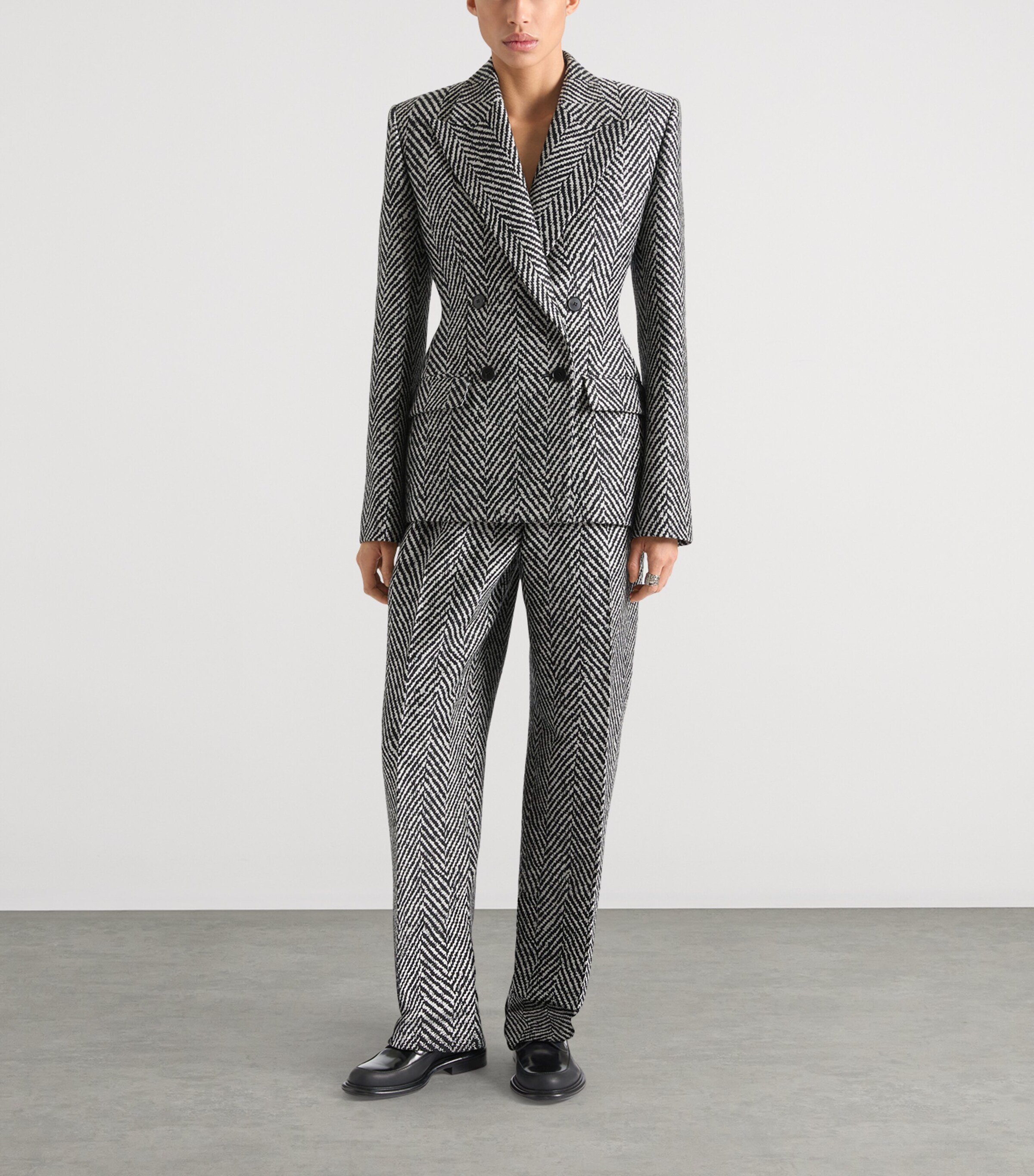 Wool-Blend Double-Breasted Jacket BLACK/WHITE Image 2