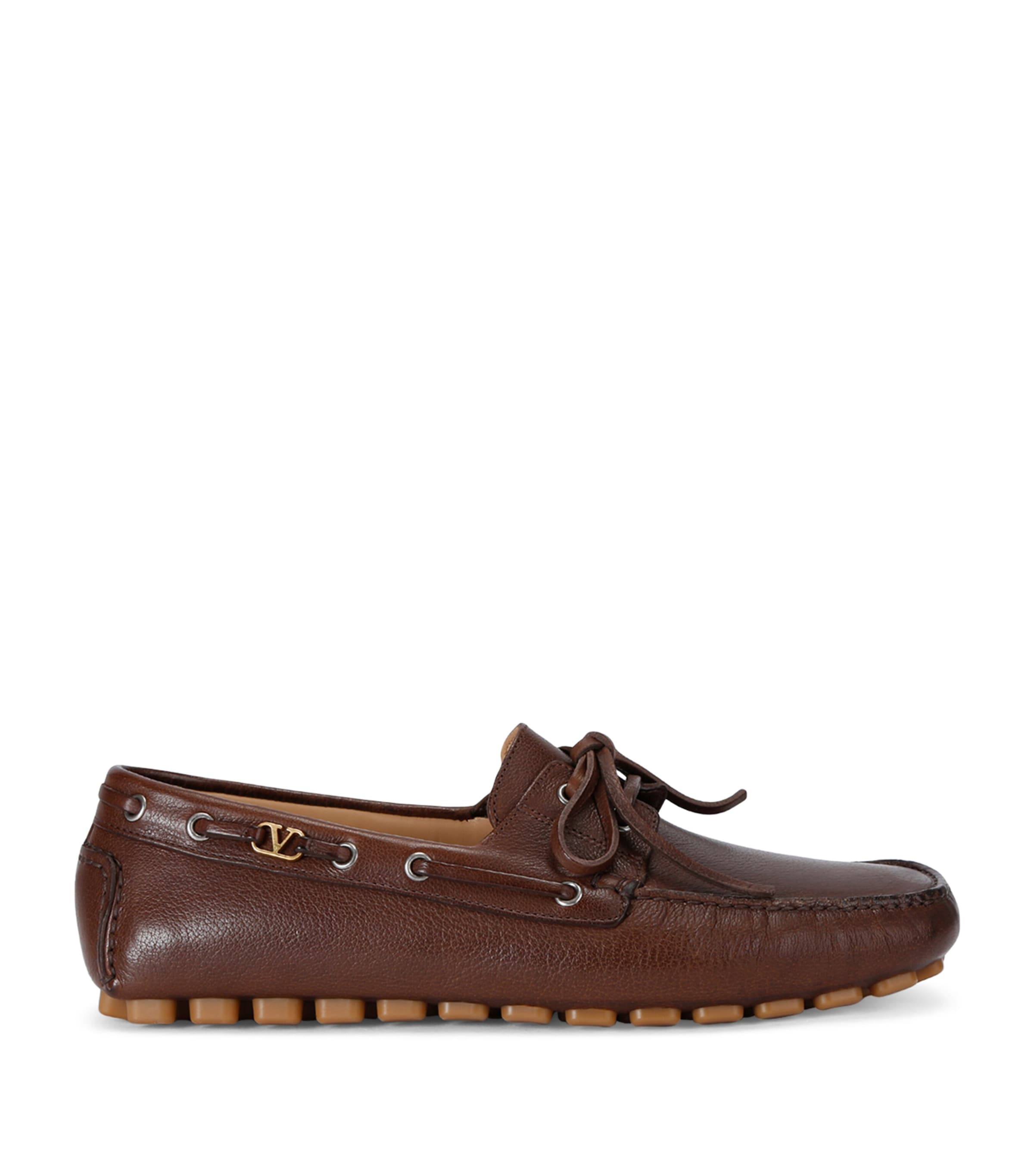 Valentino Garavani Leather VLogo Driving Shoes Dark Brown Image 1