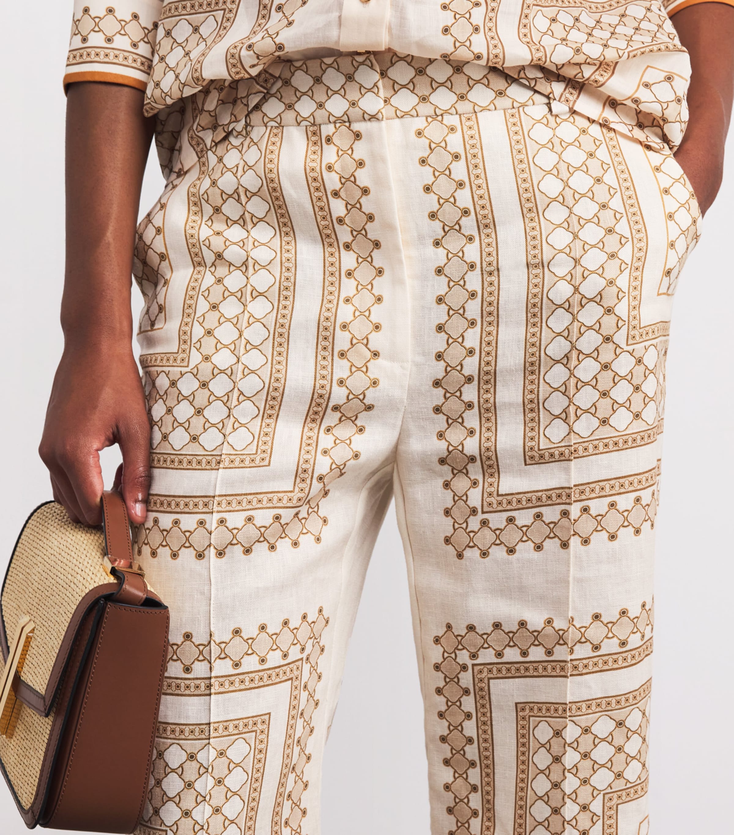 Linen Geometric Crop Wide-Leg Trousers CGPT/CREAM GEO PRINT Image 5