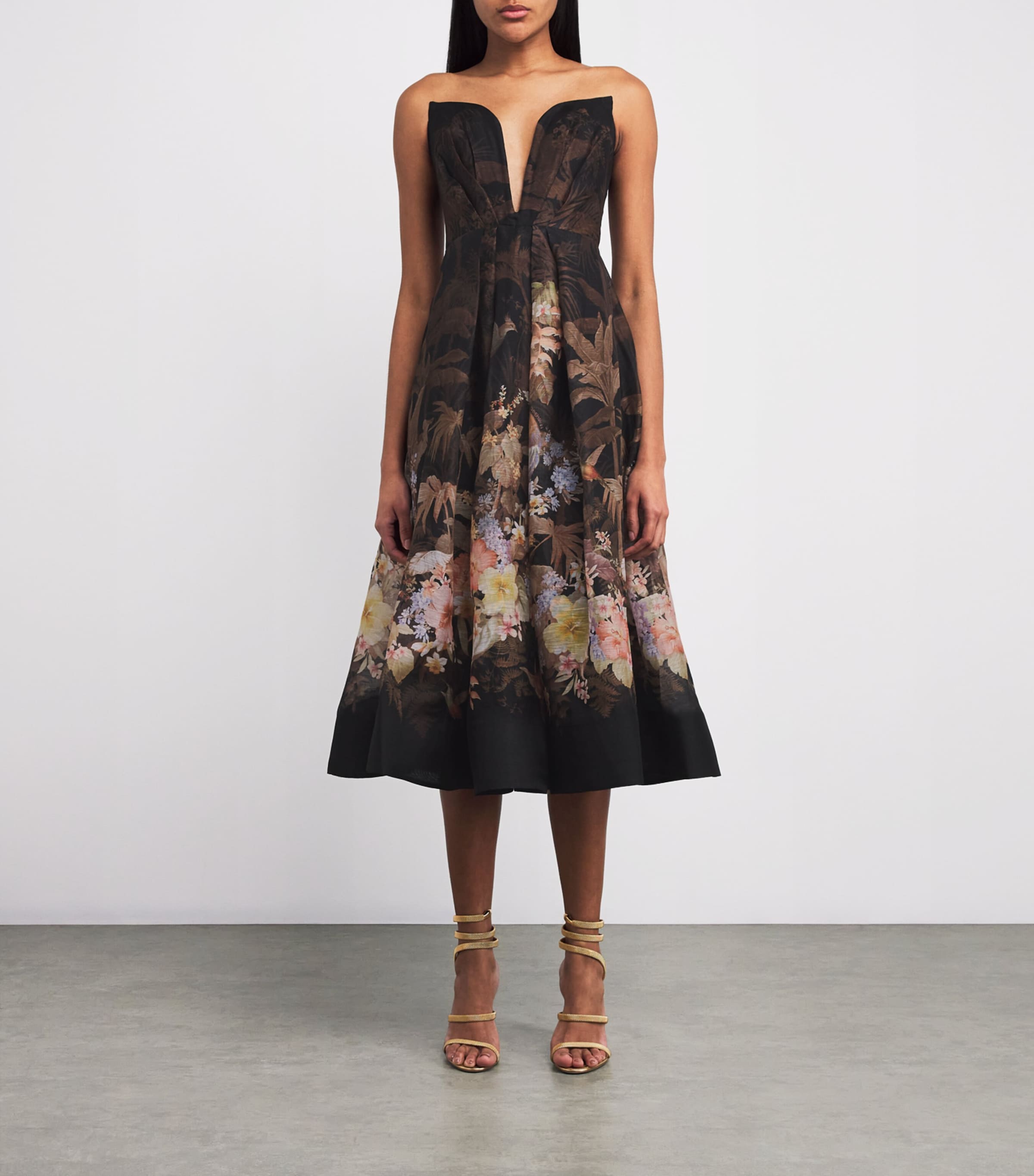 Linen-Silk Printed Midi Dress BLACK TROPICAL Image 3