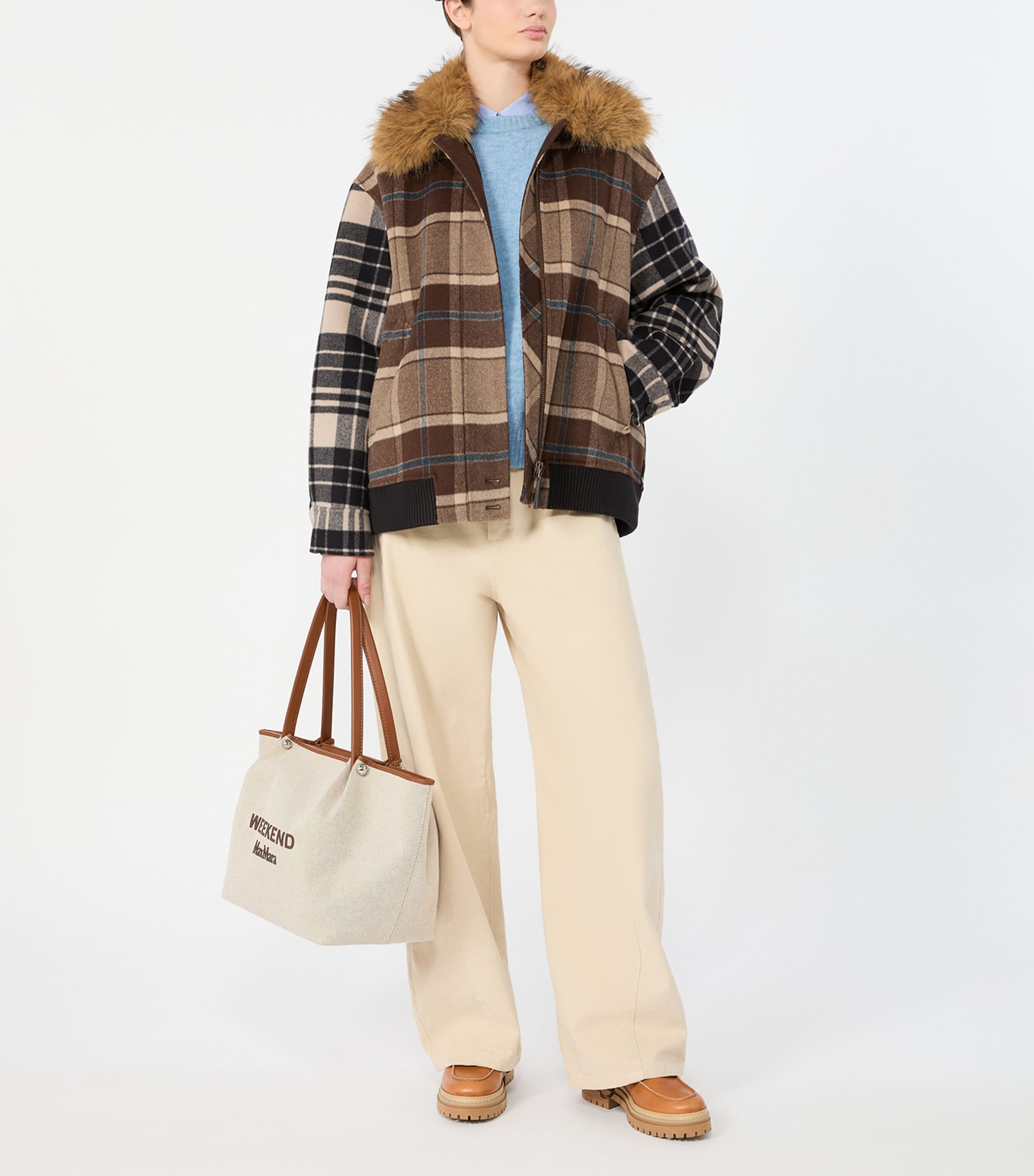 Weekend Max Mara Womens Virgin Wool Check Jacket Brown Image 2