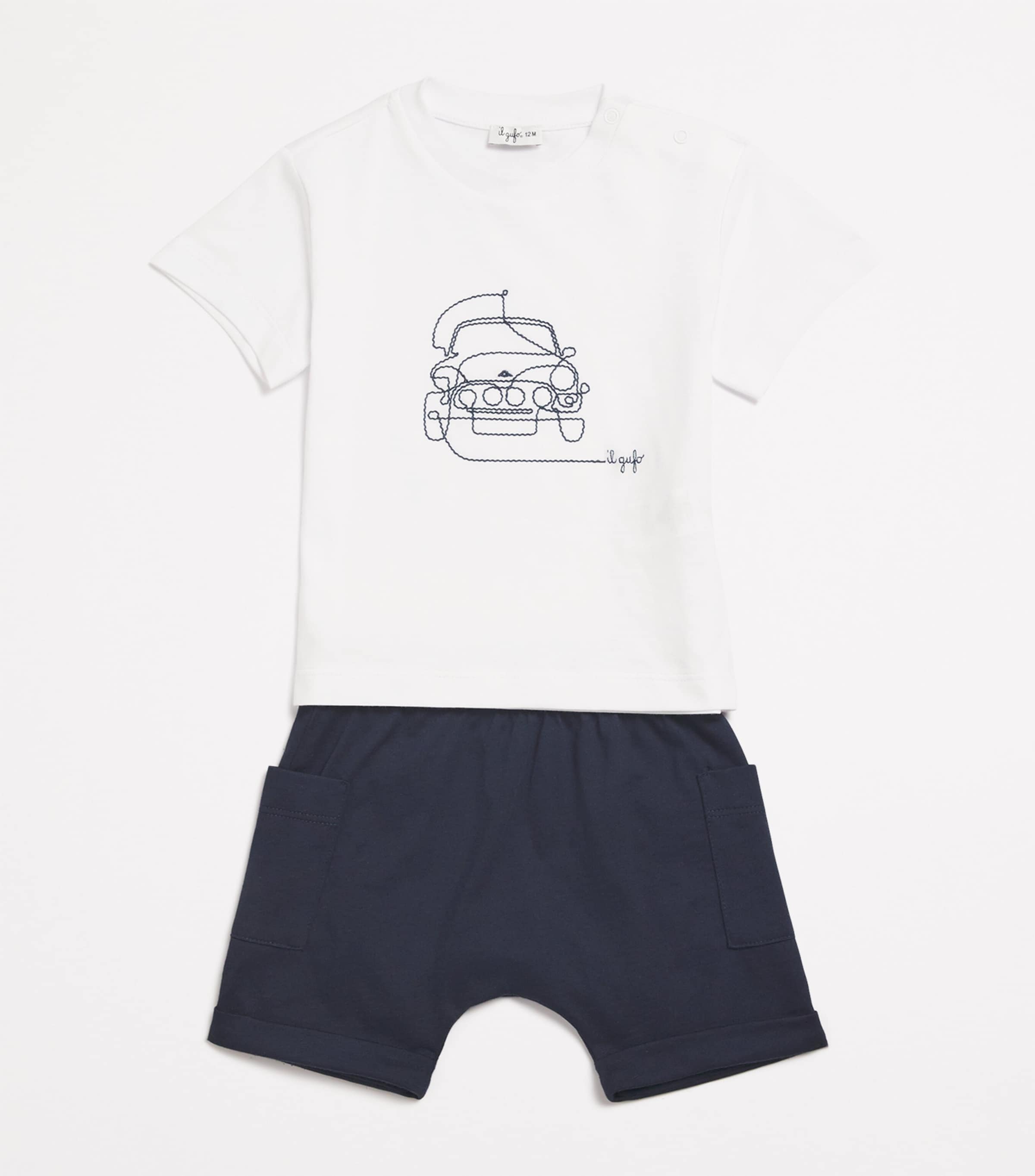 Il Gufo Cotton Car T-Shirt and Shorts Set (6-36 Months) Blue Image 2